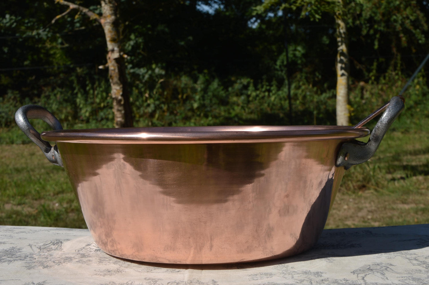 Massive Jam Pan Vintage Copper Professional French Jelly Pan Ecumoire 40cm Rolled Top 3.97 kilos 8 lbs 12 oz Copper Cast Iron Handles