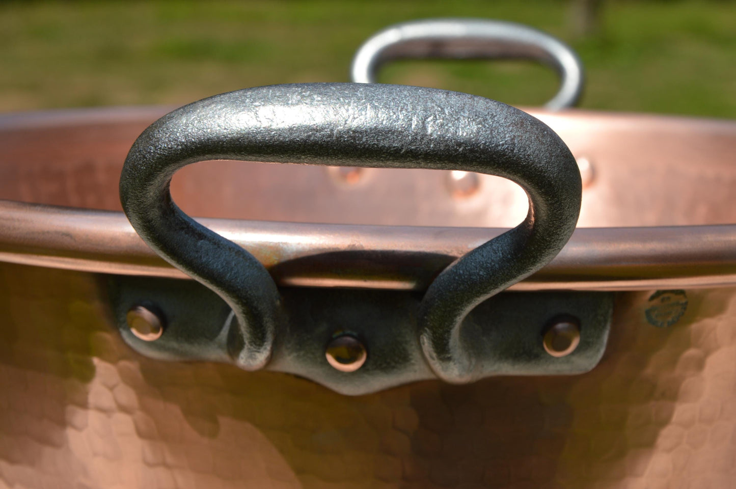 Vintage French Copper Jam Pan: GAOR Hammered Confiture Pot, Iron Handles (41cm/16.5")