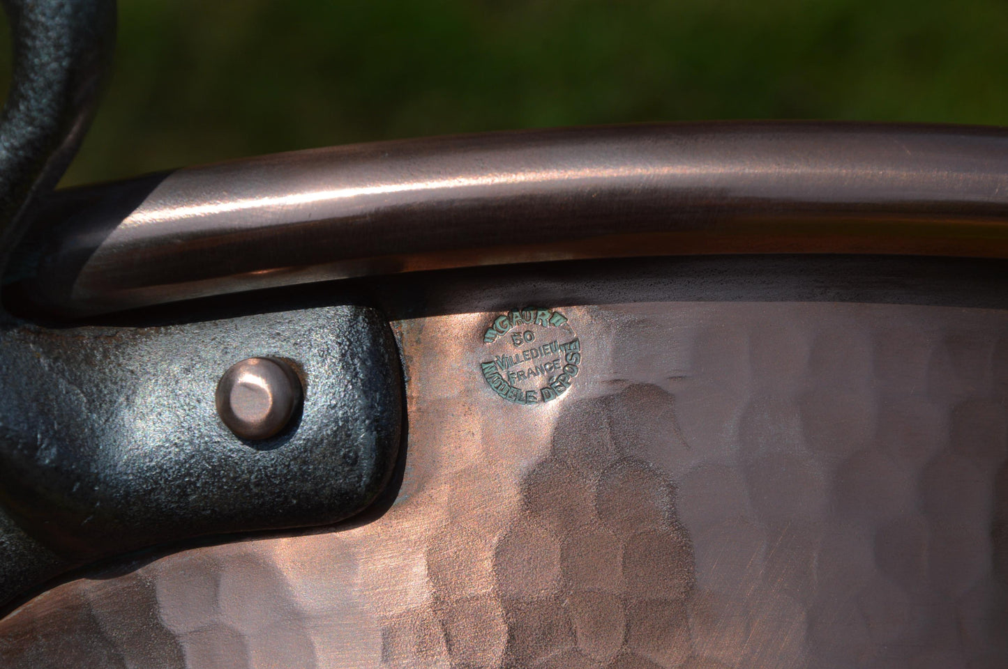 GAOR Copper Jam Pan Hammered 41cm across 16.5" Ecumoire Copper Pan Preserves Confiture French Vintage Copper Jelly Pan Iron Handles