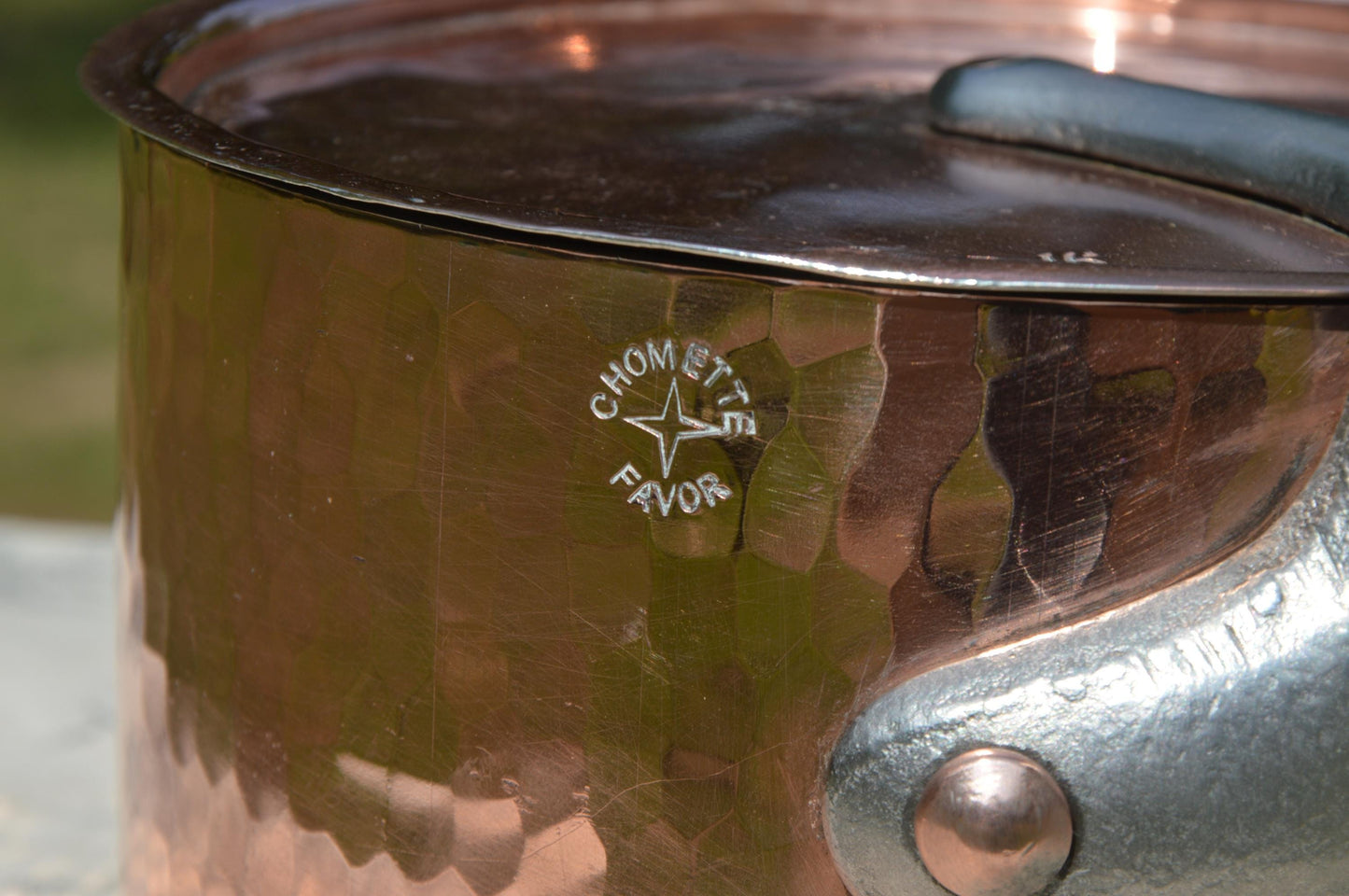 Vintage Chomette Favor Saucepan French Copper 16cm 6 1/4 inch 3mm New Tin Lined Professional Sauce Pan Cast Iron Handle Plus Antique Lid