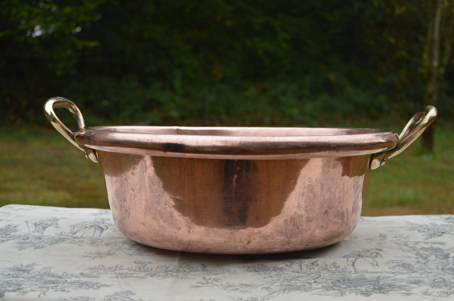 Antique Copper Pan Jam Pan Preserve French Vintage Confiture Pan Cast Bronze Handles 37cm 14 1/2" 3 Kilos Timeworn Superb Hand Made Pot