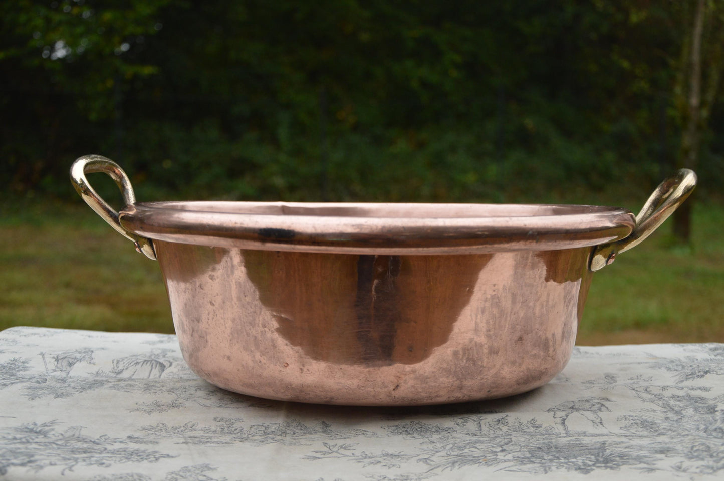 Antique Copper Jam Pan: French Vintage Confiture Pot, Cast Bronze Handles