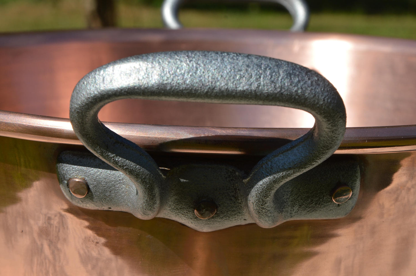 Massive Jam Pan Vintage Copper Professional French Jelly Pan Ecumoire 40cm Rolled Top 3.97 kilos 8 lbs 12 oz Copper Cast Iron Handles