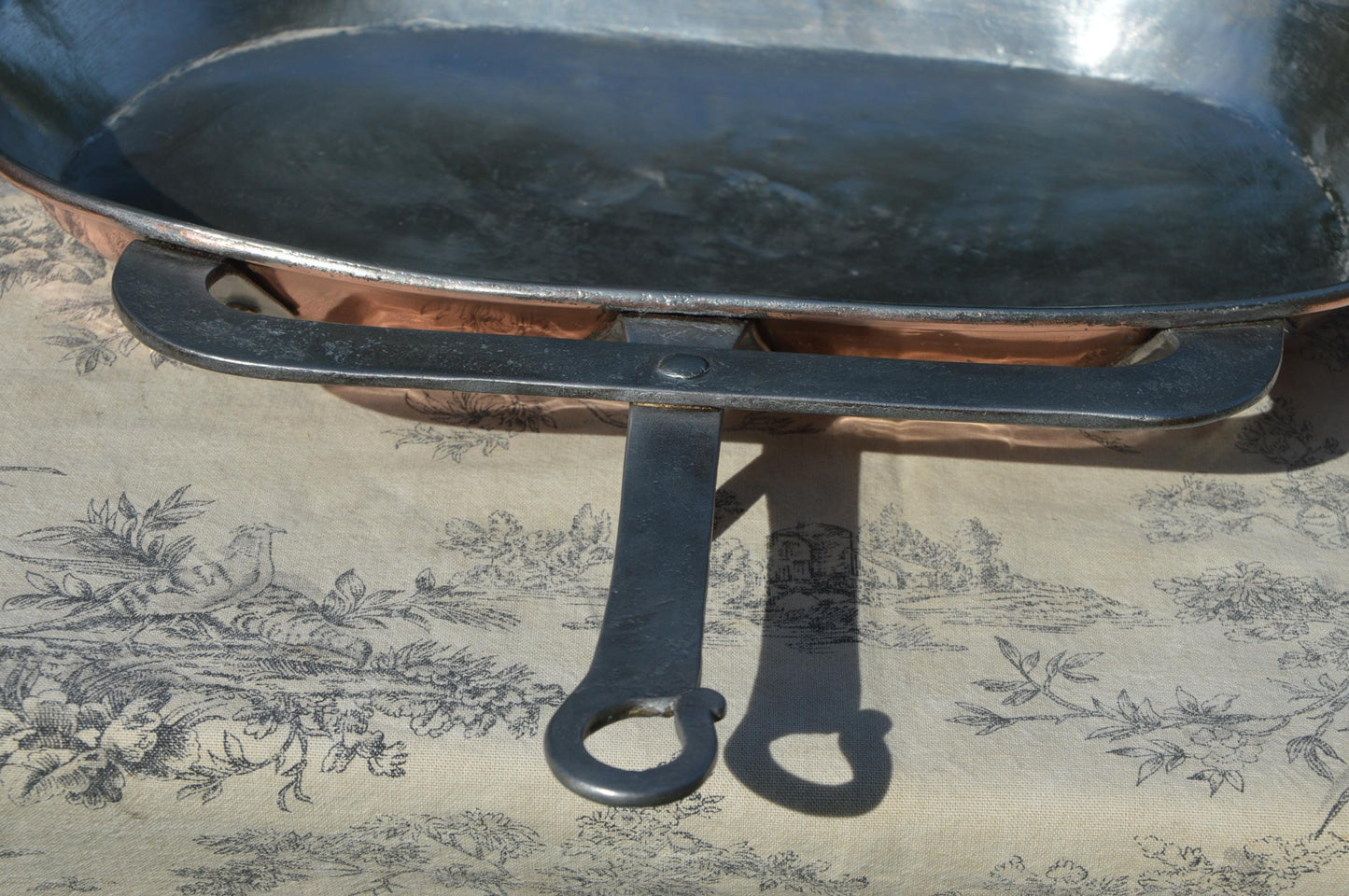 Antique Copper Lechefrite: Refurbished French Roasting Pan with Wrought Iron Handle