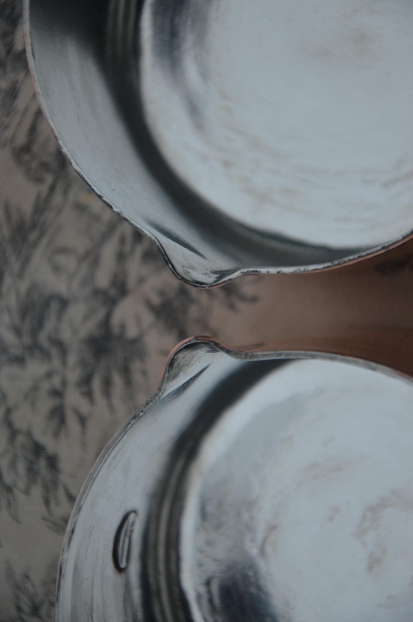 Two Antique French Copper Pans Patisserie Milk Bain Marie Sauce Professional 5" High 1.7mm Copper Refurbished New Artisan Hand Wiped Tin