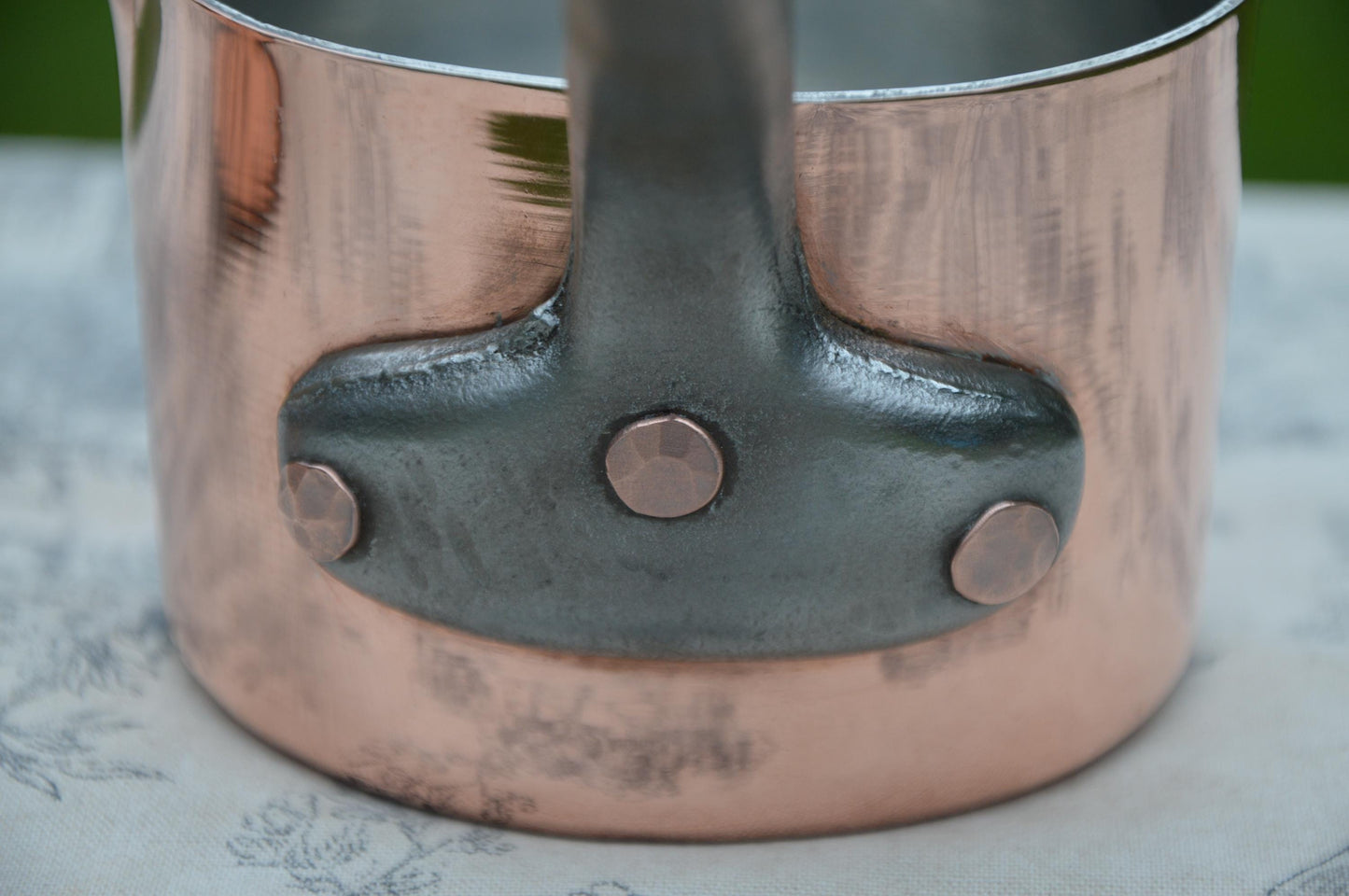Two Antique French Copper Pans Patisserie Milk Bain Marie Sauce Professional 5" High 1.7mm Copper Refurbished New Artisan Hand Wiped Tin