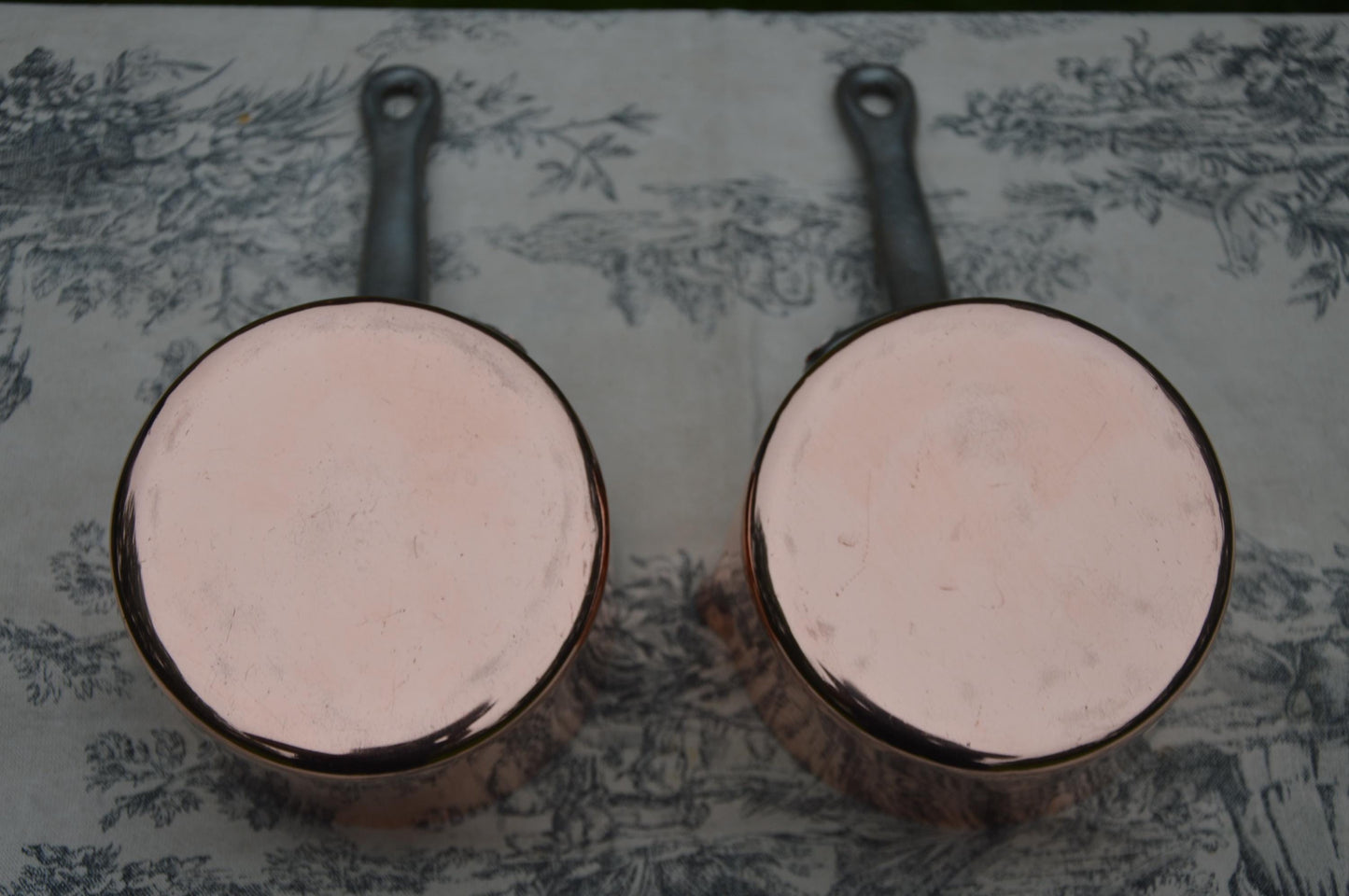 Two Antique French Copper Pans Patisserie Milk Bain Marie Sauce Professional 5" High 1.7mm Copper Refurbished New Artisan Hand Wiped Tin
