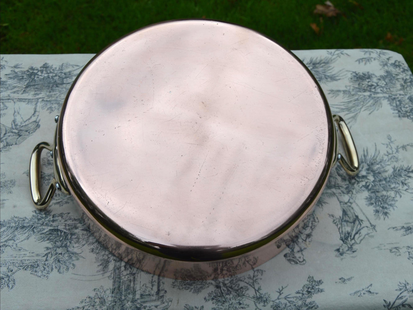 Rondeau French Vintage 3.5mm Copper Factory Nickel 28cm Rondeau Pot Faitout Good Size Saute Pan Villedieu France Stamped
