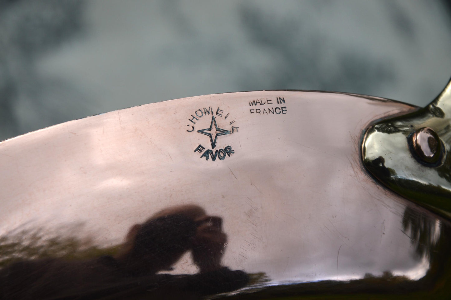 Vintage Chomette Favor 1.7mm Copper Fish Pan New Hand Wiped NKC Tin Stamped 35cm 13 3/4" French Professional Fry Saute Pan Bronze Handle