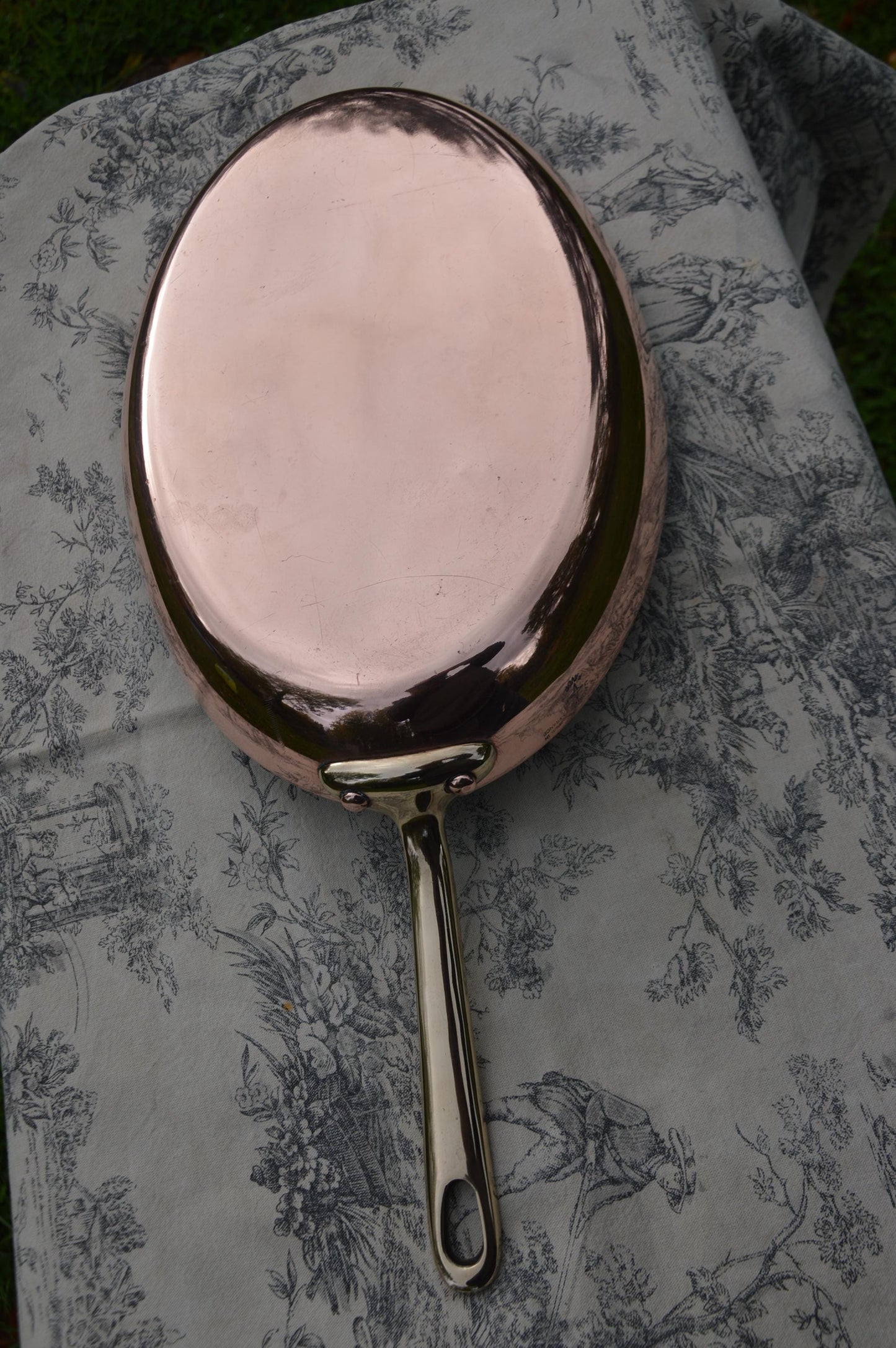 Vintage Chomette Favor 1.7mm Copper Fish Pan New Hand Wiped NKC Tin Stamped 35cm 13 3/4" French Professional Fry Saute Pan Bronze Handle