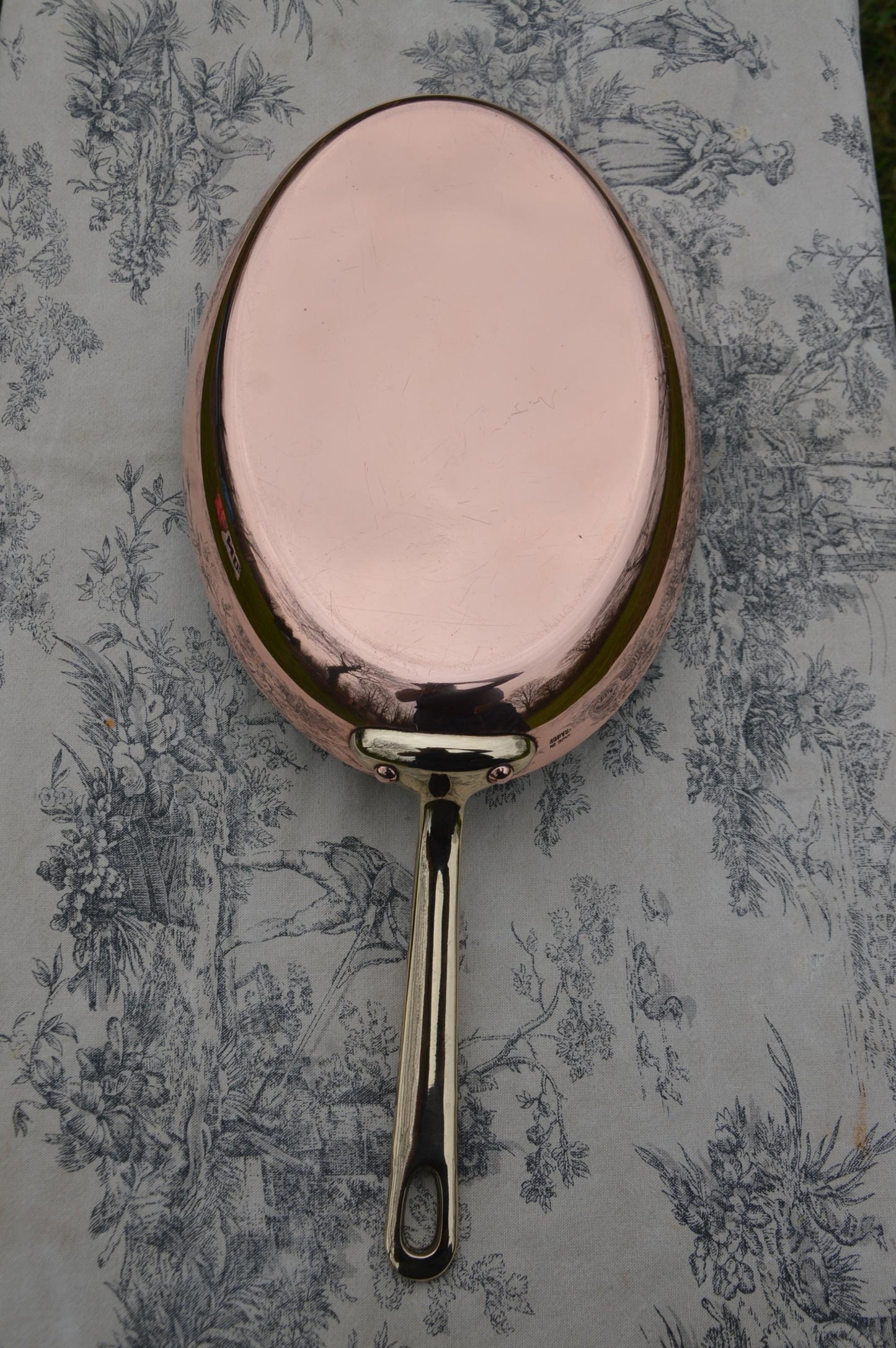 Vintage Dehillerin 1.3mm Copper Pan Fish New Tin Stamped 30cm 11 3/4" Long French Professional Oval Fry Saute Cast Bronze Handle