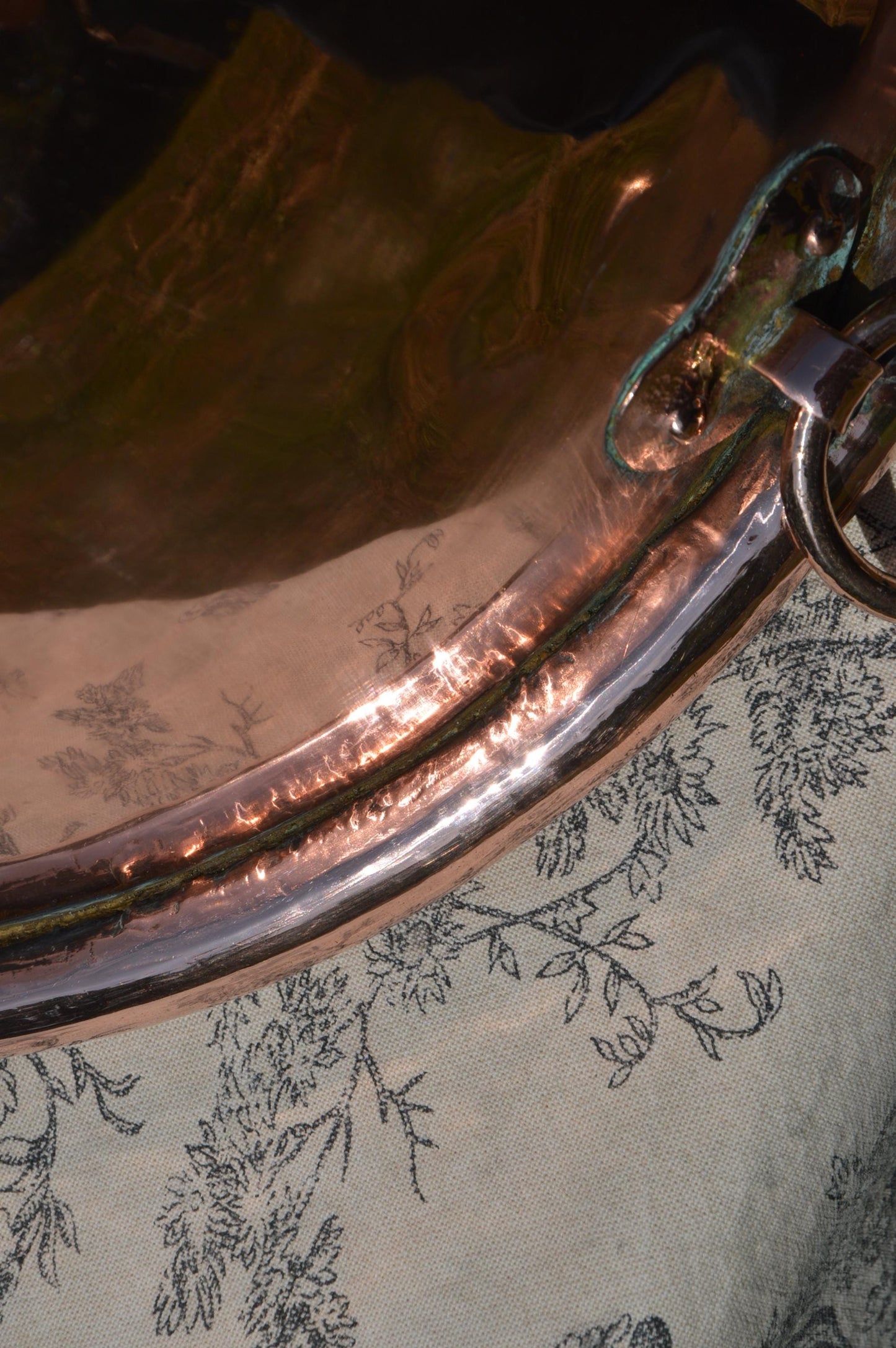 Antique French Copper Mixing Bowl: Massive 34cm Full Round with Cast Iron Ring Handle