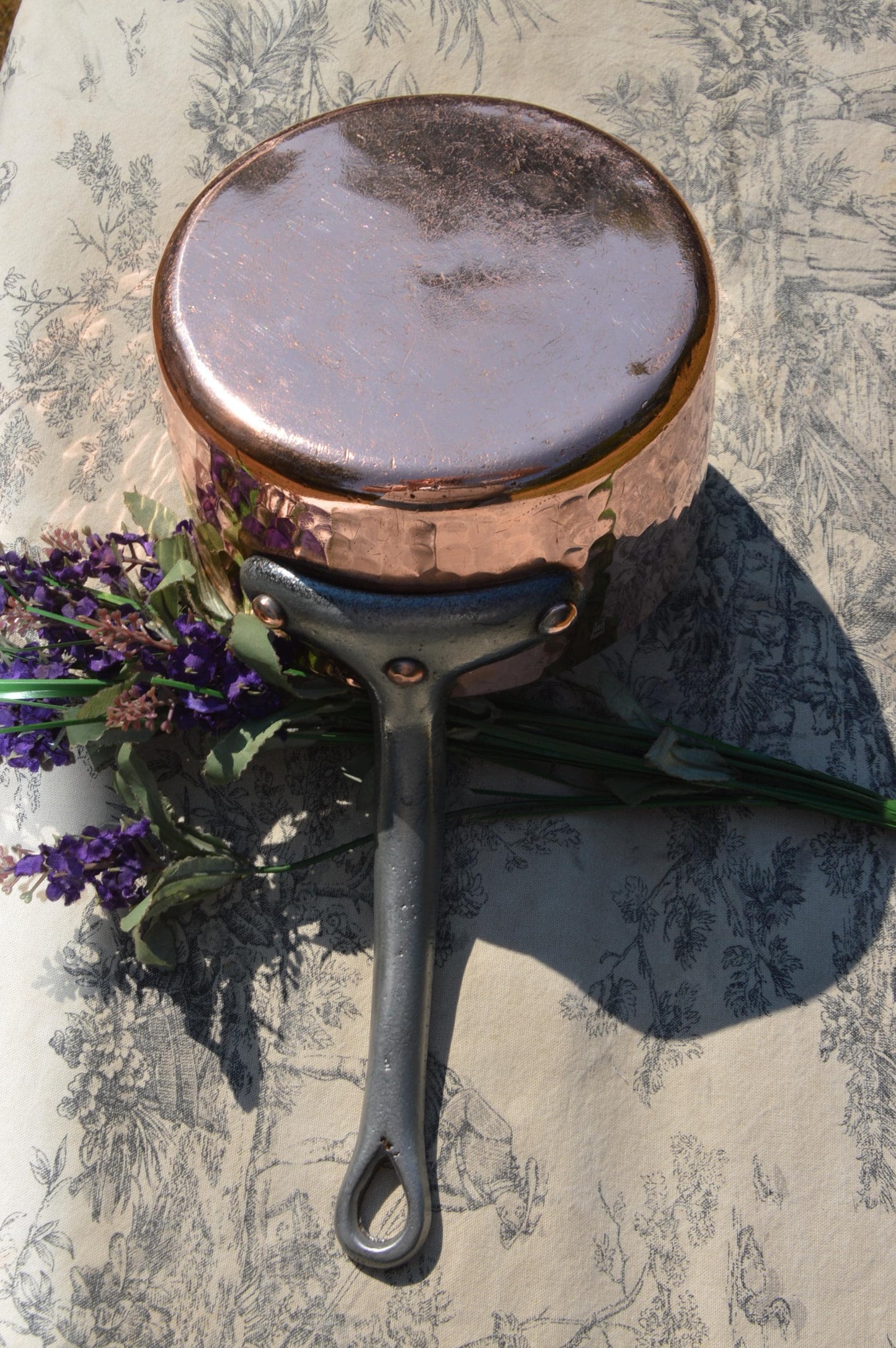 Matfer French Vintage Copper 16cm 6 1/4" Villiedieu Hammered Saucepan 3mm Saute Pan Cast Iron Handle New Bill Cox Artisan Hand Wiped Tin