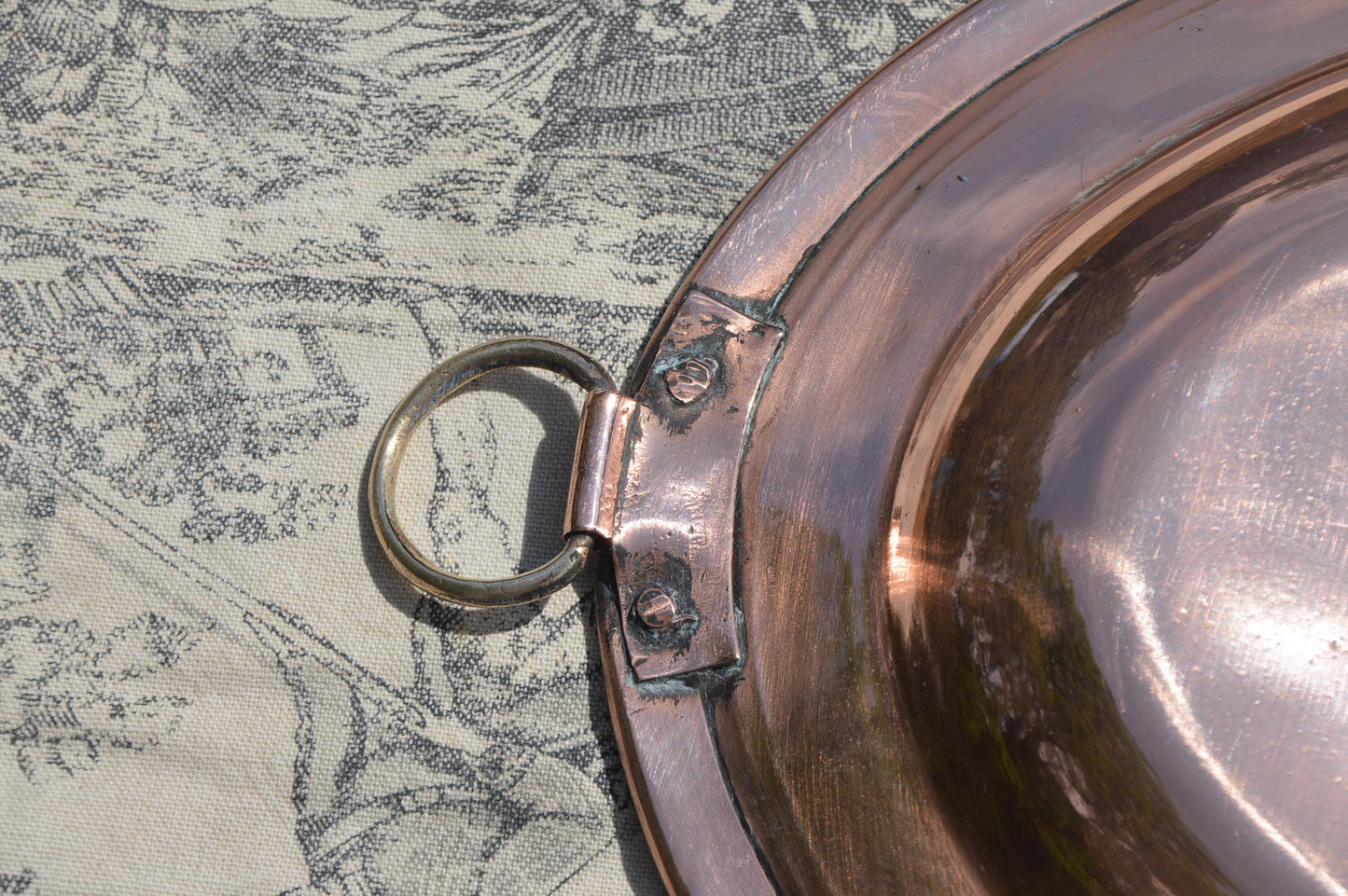 Copper Platter Massive French Antique Copper Gratin Pie Dish New Villedieu Tin 40cm 15 3/4" Super Antique Buffet Pie Dish Oven to Table Dish