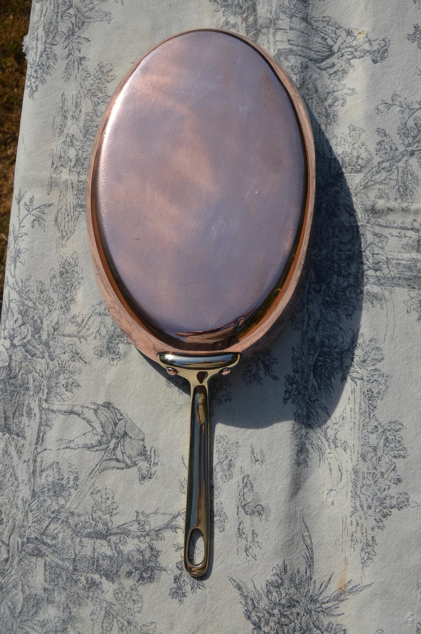 Copper Pan New Artisan Tin Oval Fish Skillet Vintage Villedieu 1.2mm Stamped Made in France 26cm 10 1/4" French Professional Bronze Handle