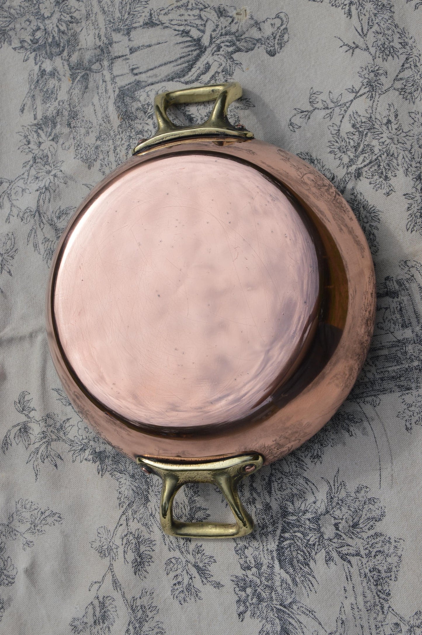 Vintage New Tin Gratin Pan French Copper Pan Vintage Copper Dish Round 16cm 6 1/4 inch Copper Pan Three Copper Rivets Bronze Handles