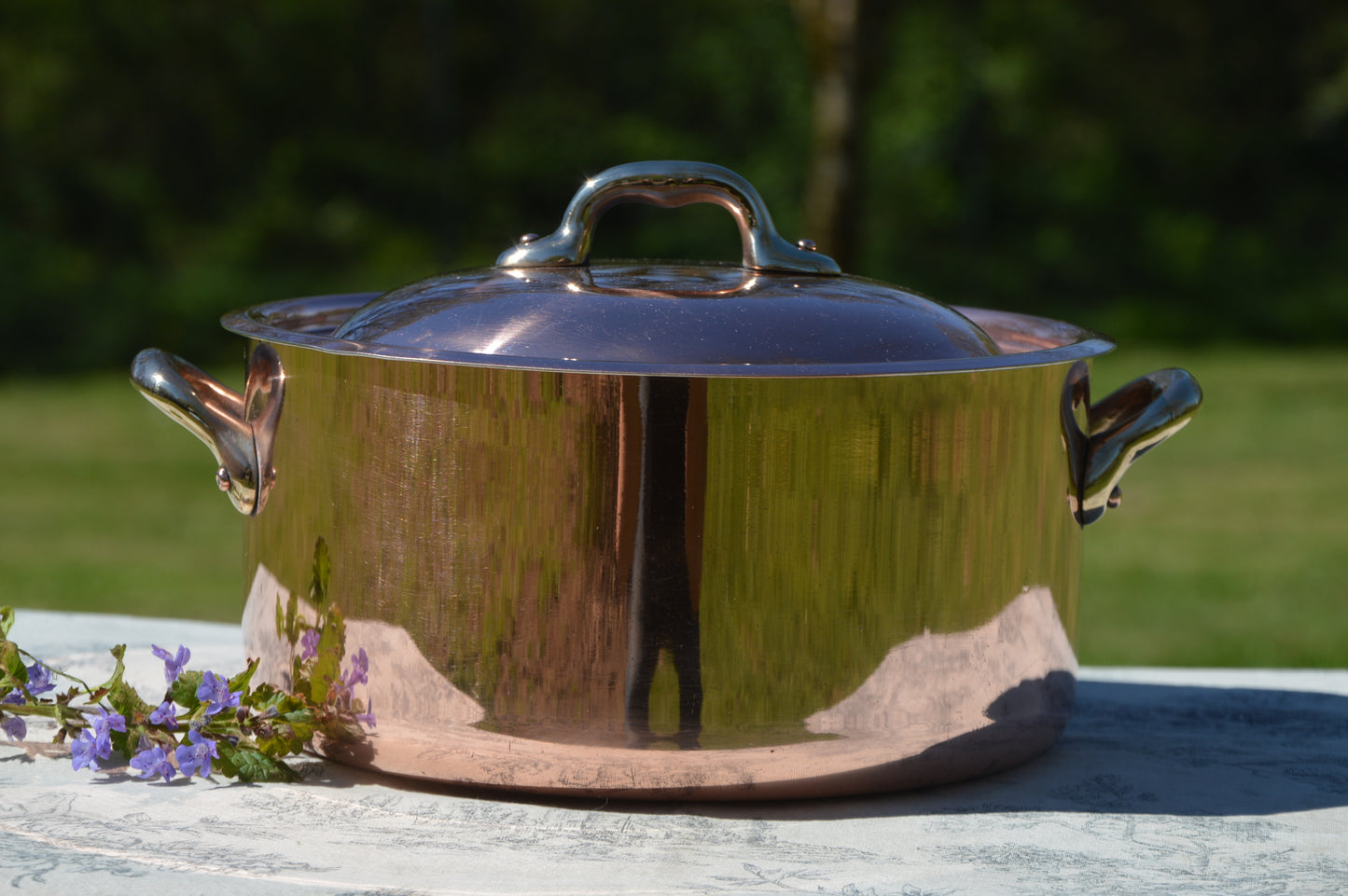 Copper Faitout Casserole New Tin Villedieu Made Vintage Copper Pot Rondeau Dutch Oven Lid 1.8mm Round 20cm 8" Big Pot