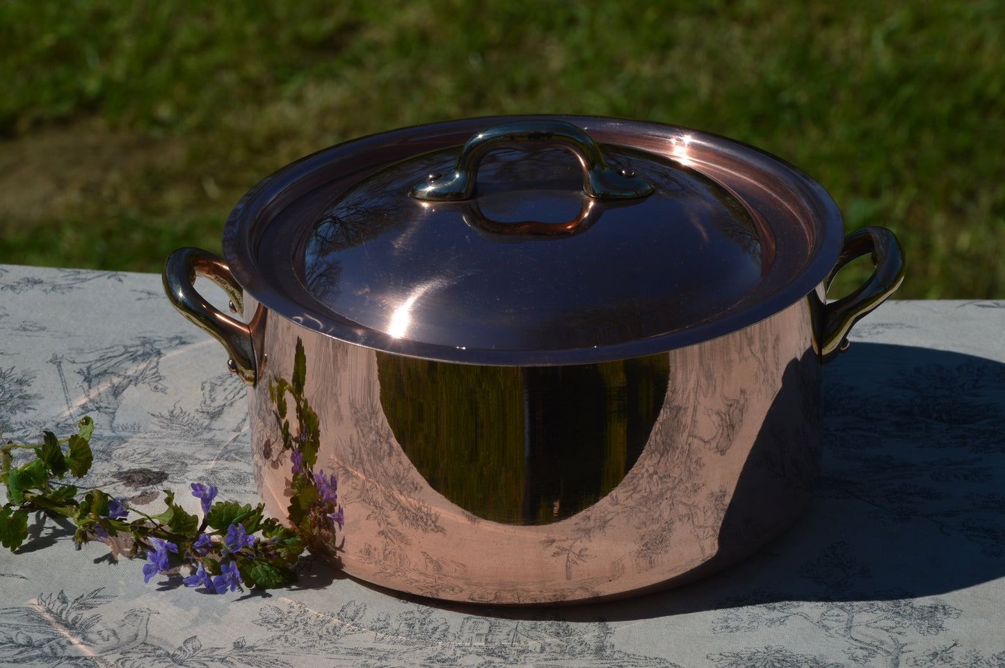 Copper Faitout Casserole New Tin Villedieu Made Vintage Copper Pot Rondeau Dutch Oven Lid 1.8mm Round 20cm 8" Big Pot