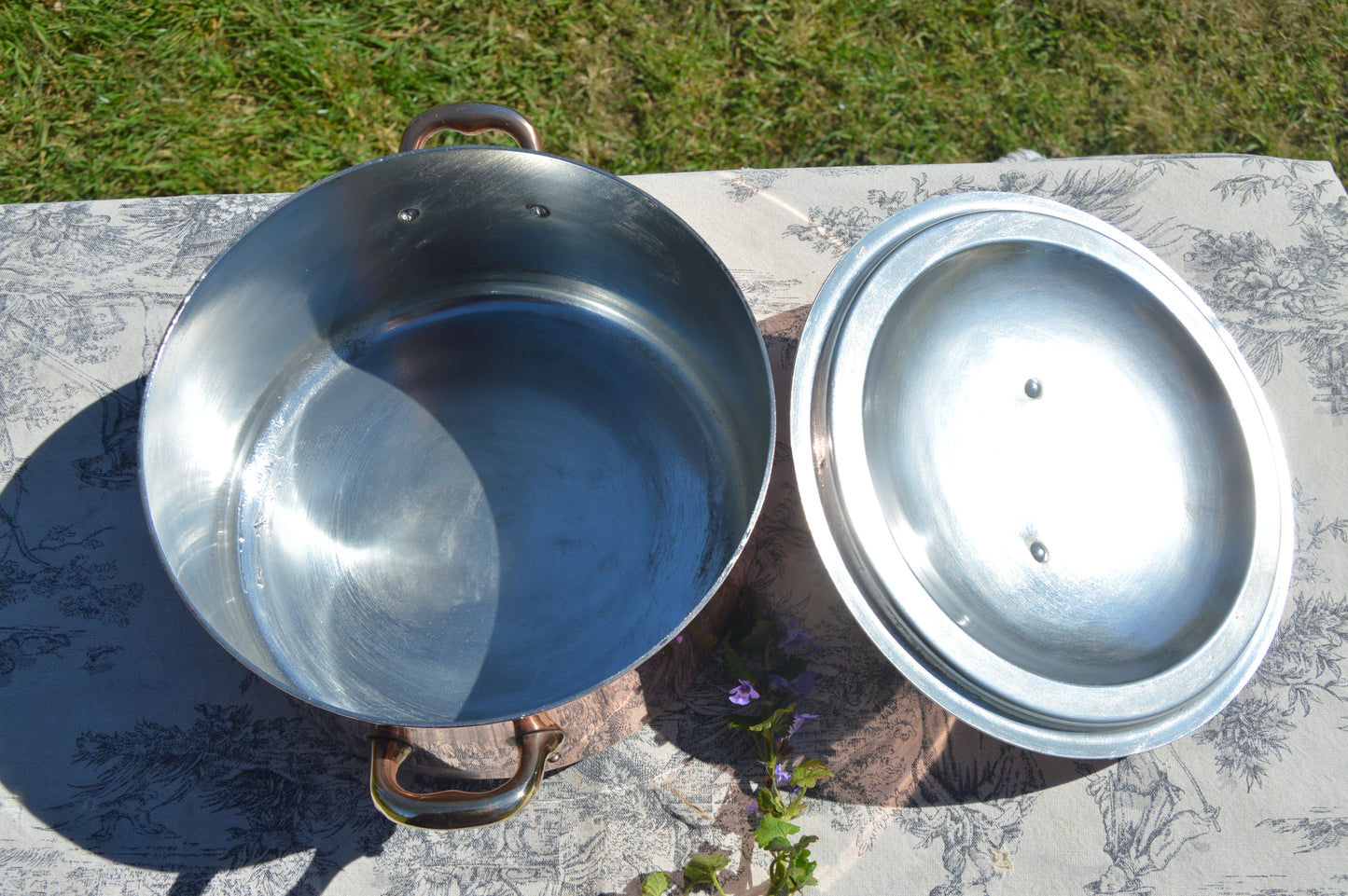 Copper Faitout Casserole New Tin Villedieu Made Vintage Copper Pot Rondeau Dutch Oven Lid 1.8mm Round 20cm 8" Big Pot