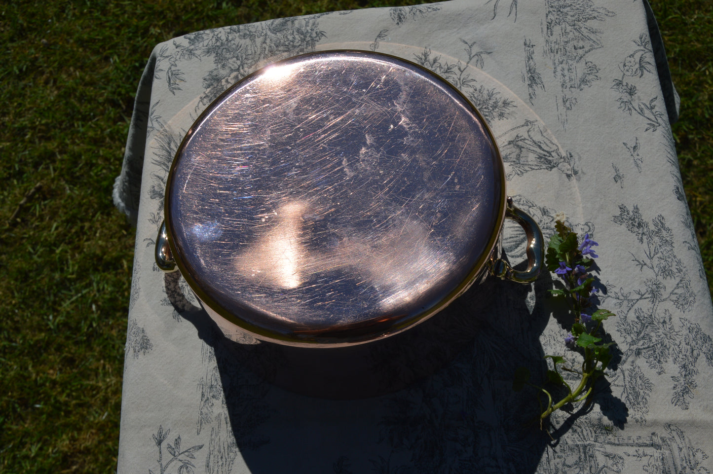 Copper Faitout Casserole New Tin Villedieu Made Vintage Copper Pot Rondeau Dutch Oven Lid 1.8mm Round 20cm 8" Big Pot