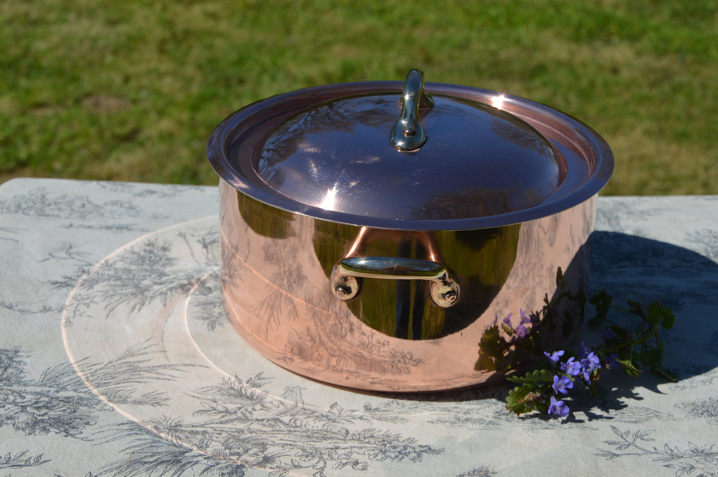 Copper Faitout Casserole New Tin Villedieu Made Vintage Copper Pot Rondeau Dutch Oven Lid 1.8mm Round 20cm 8" Big Pot