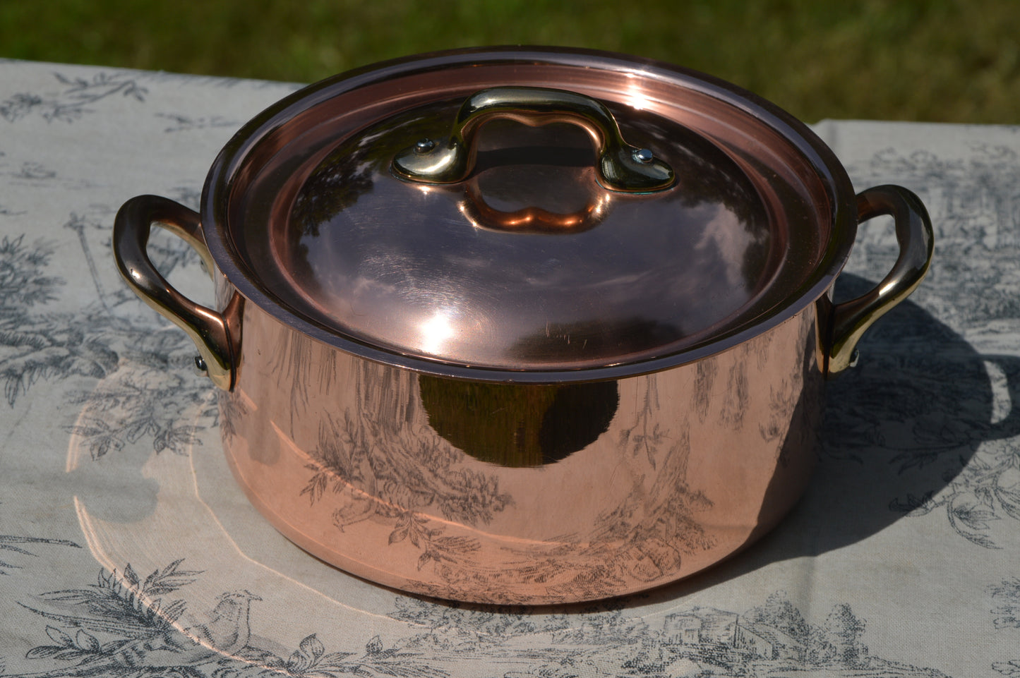 Vintage Copper Dutch Oven, Nickel-Lined Casserole Pot with Bronze Handles (Made in France)