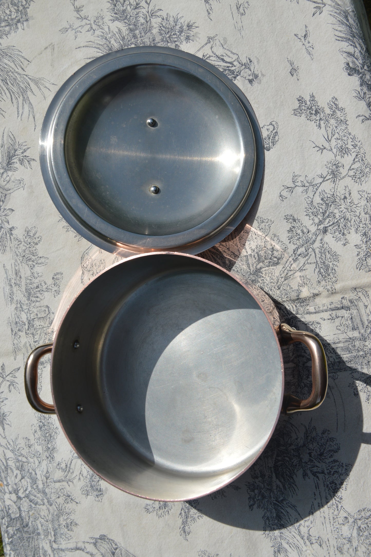 Vintage French Copper Casserole Pan Pot Dutch Oven Lid New Hand Wiped Tin Cocotte 1.6mm Oval 20cm 8" Made In France Villedieu Made