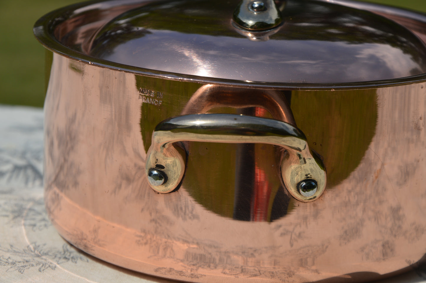 Vintage French Copper Casserole Pan Pot Dutch Oven Lid New Hand Wiped Tin Cocotte 1.6mm Oval 20cm 8" Made In France Villedieu Made