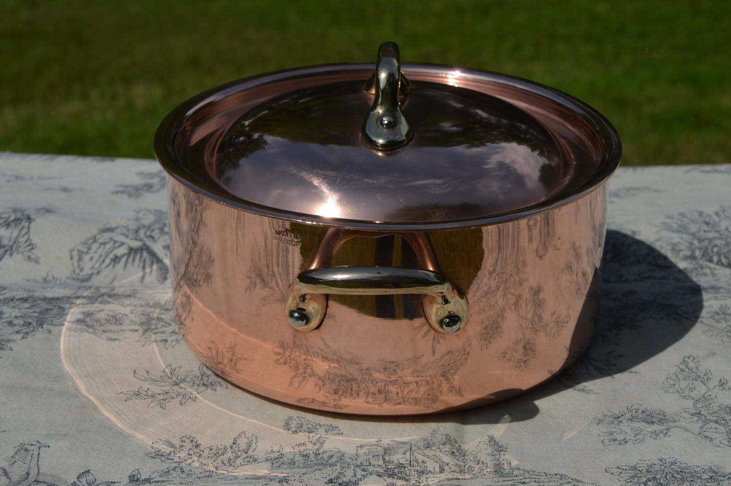 Vintage French Copper Casserole Pan Pot Dutch Oven Lid New Hand Wiped Tin Cocotte 1.6mm Oval 20cm 8" Made In France Villedieu Made