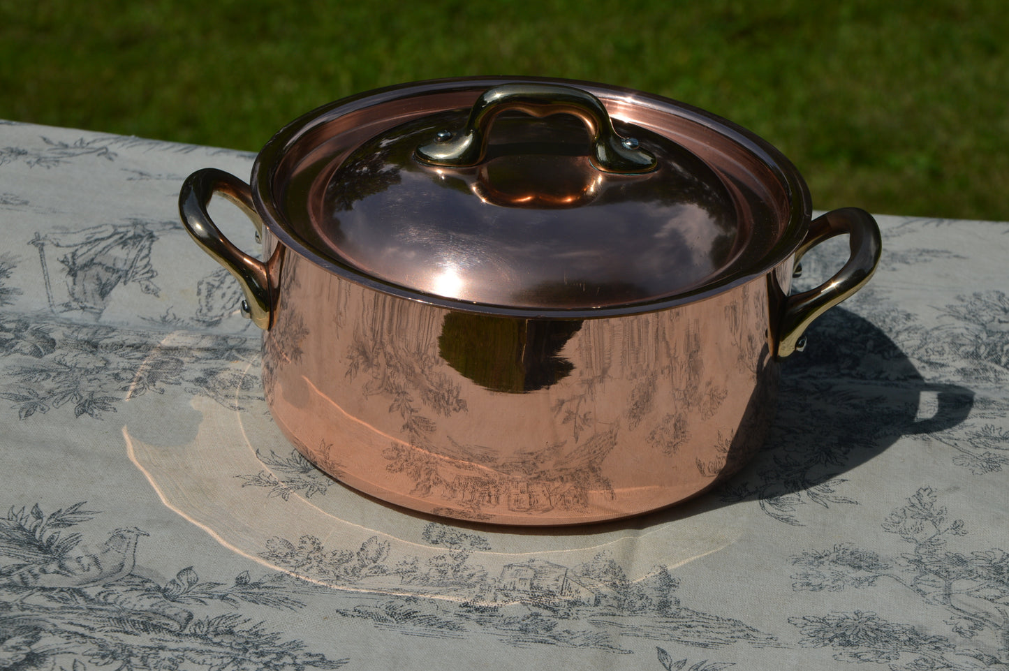 Vintage French Copper Casserole Pan Pot Dutch Oven Lid New Hand Wiped Tin Cocotte 1.6mm Oval 20cm 8" Made In France Villedieu Made