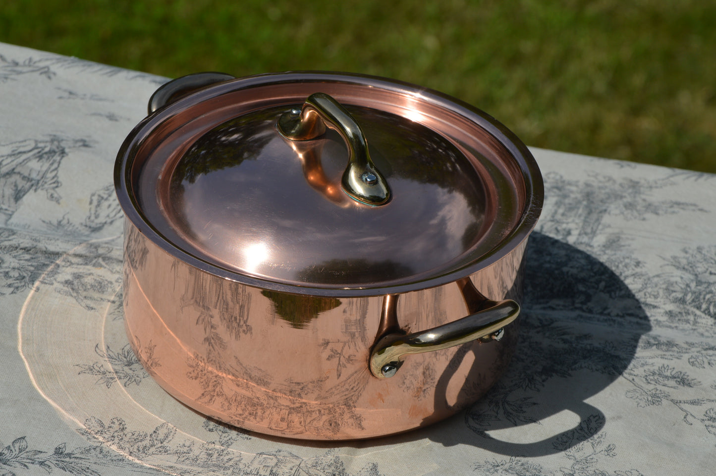 Vintage Copper Dutch Oven, Nickel-Lined Casserole Pot with Bronze Handles (Made in France)
