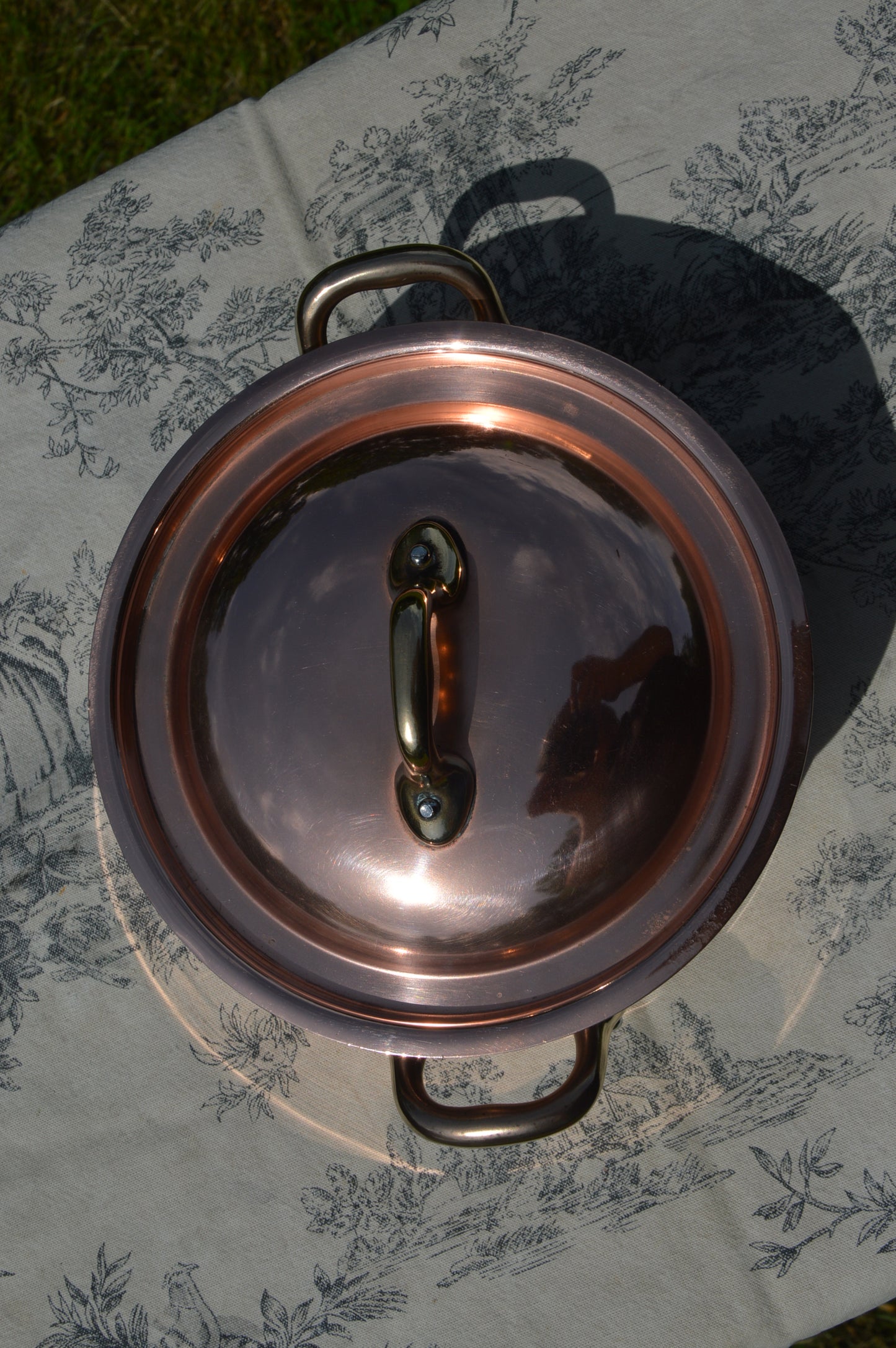 Vintage Copper Dutch Oven, Nickel-Lined Casserole Pot with Bronze Handles (Made in France)