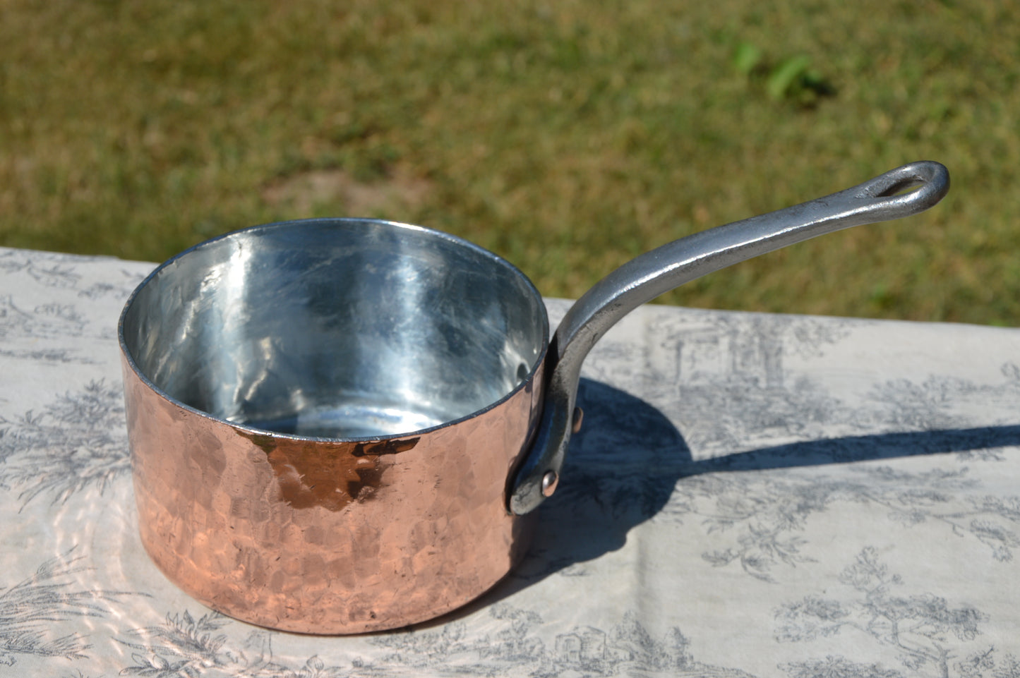 Vintage Copper Pan 2.5mm 16cm 7" French Professional Pot Saucepan New Tin Iron Handle Small Edge Dent NKC New Lid Made in France