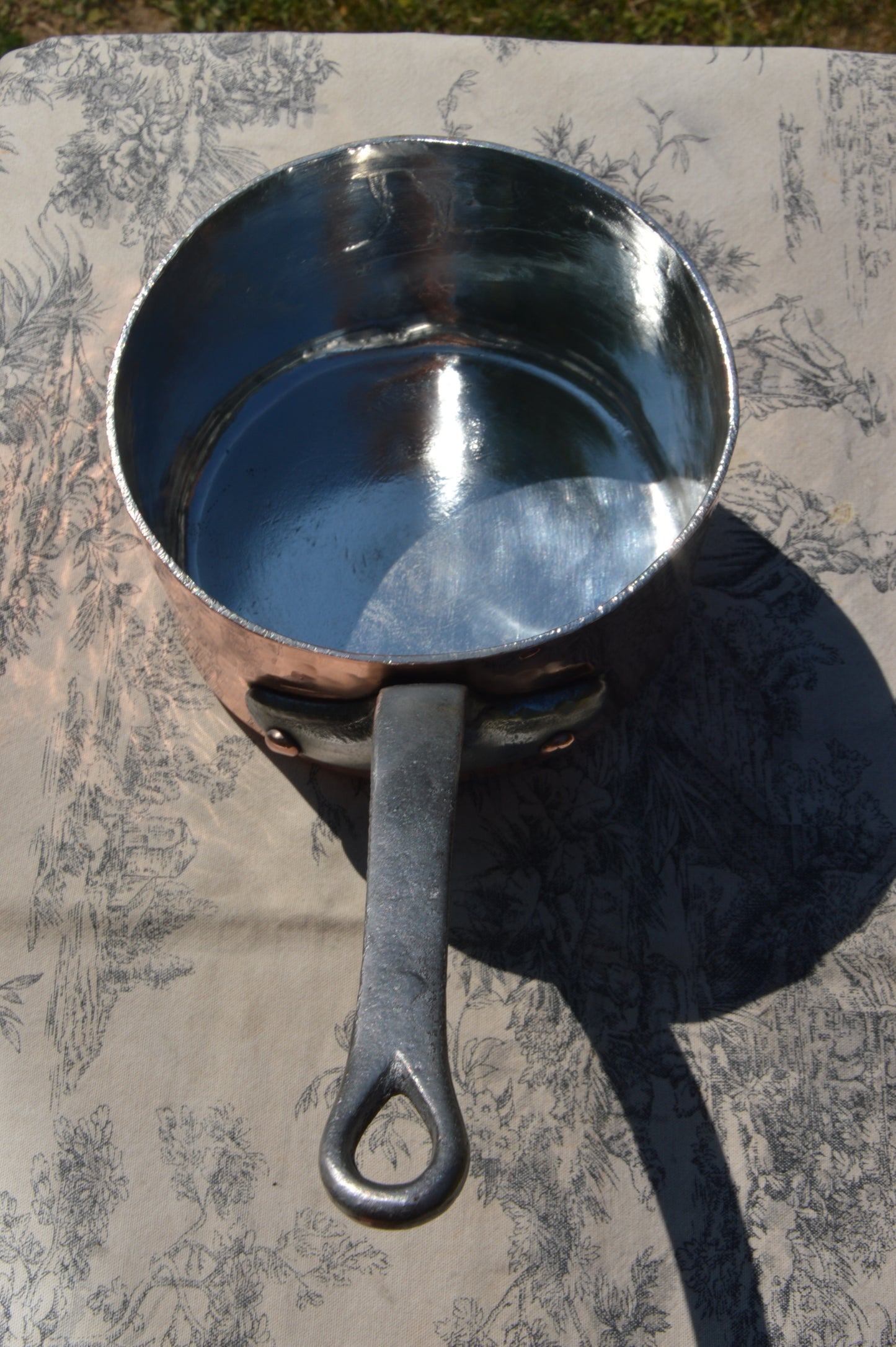 Vintage Copper Pan 2.5mm 16cm 7" French Professional Pot Saucepan New Tin Iron Handle Small Edge Dent NKC New Lid Made in France