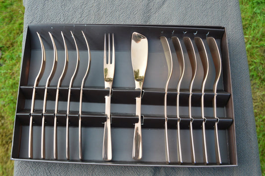 Guy Degrenne Gourmet Set of Knives and Forks Boxed Copper Stainless Steel Fish Cutlery
