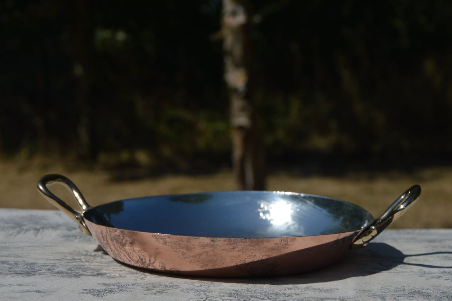New Tin Gratin Pan French Copper Vintage Dish Round 18cm 7 inch Copper Pan Three Copper Rivets Bronze Handles Made in France