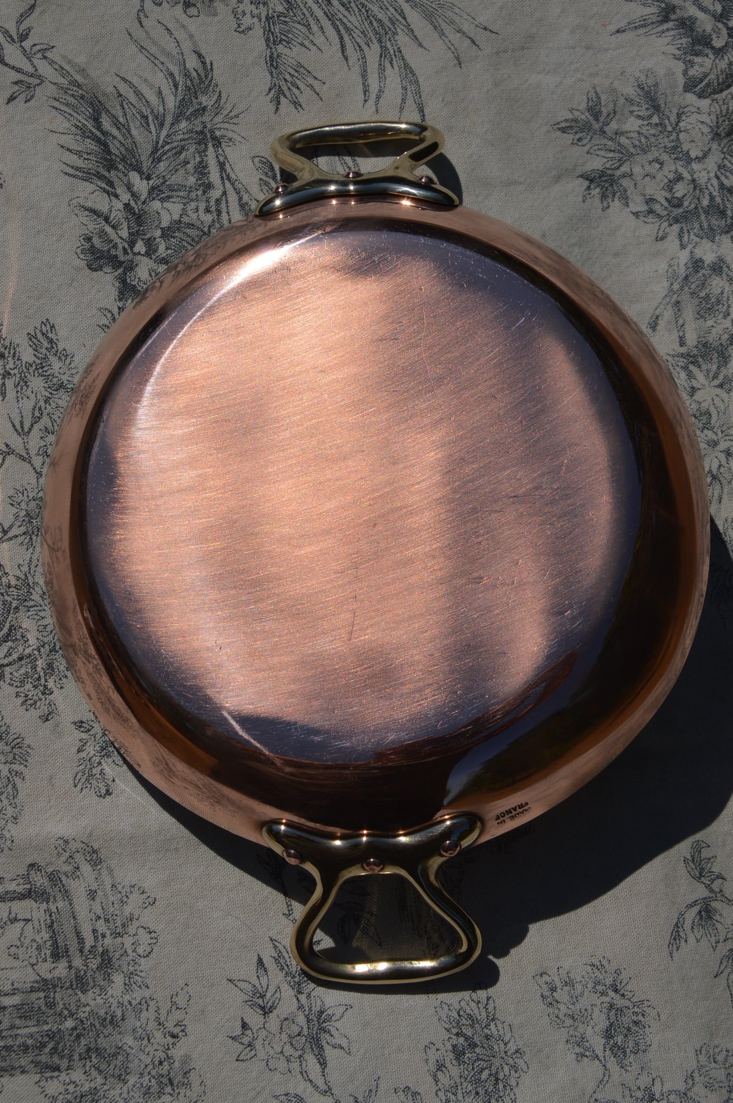 New Tin Gratin Pan French Copper Vintage Dish Round 18cm 7 inch Copper Pan Three Copper Rivets Bronze Handles Made in France