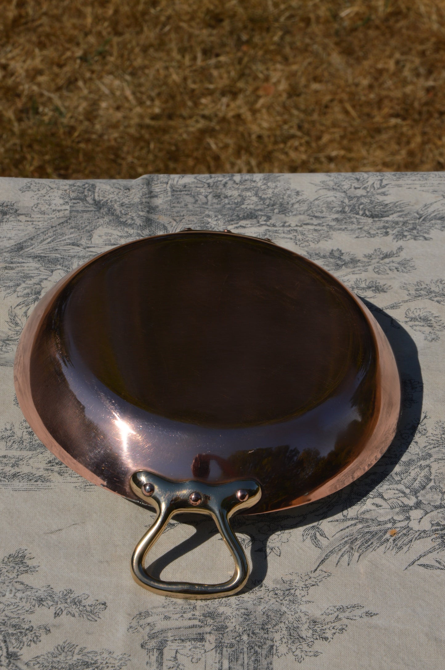 New Tin Gratin Pan French Copper Vintage Dish Round 18cm 7 inch Copper Pan Three Copper Rivets Bronze Handles Made in France