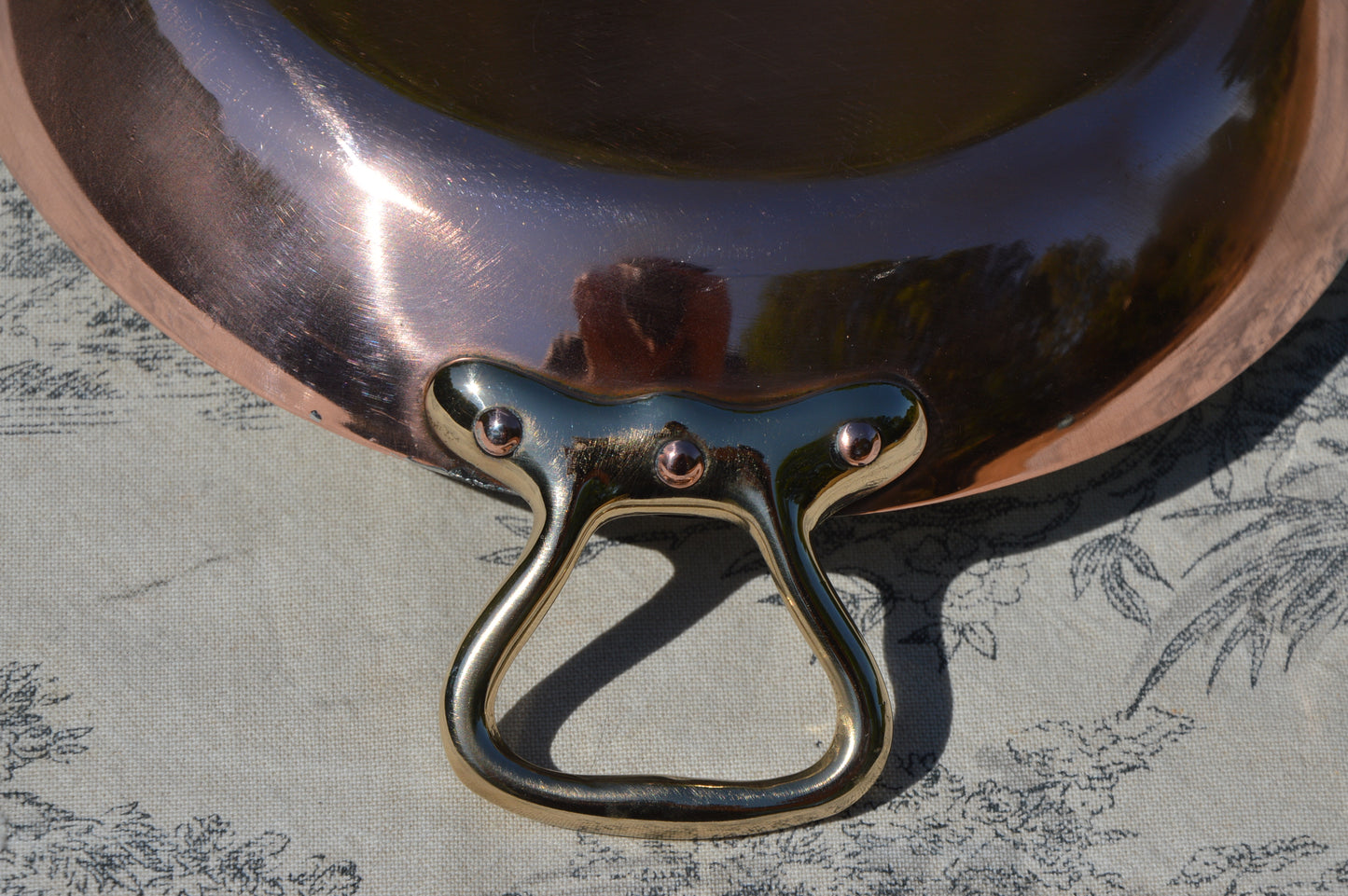 New Tin Gratin Pan French Copper Vintage Dish Round 18cm 7 inch Copper Pan Three Copper Rivets Bronze Handles Made in France