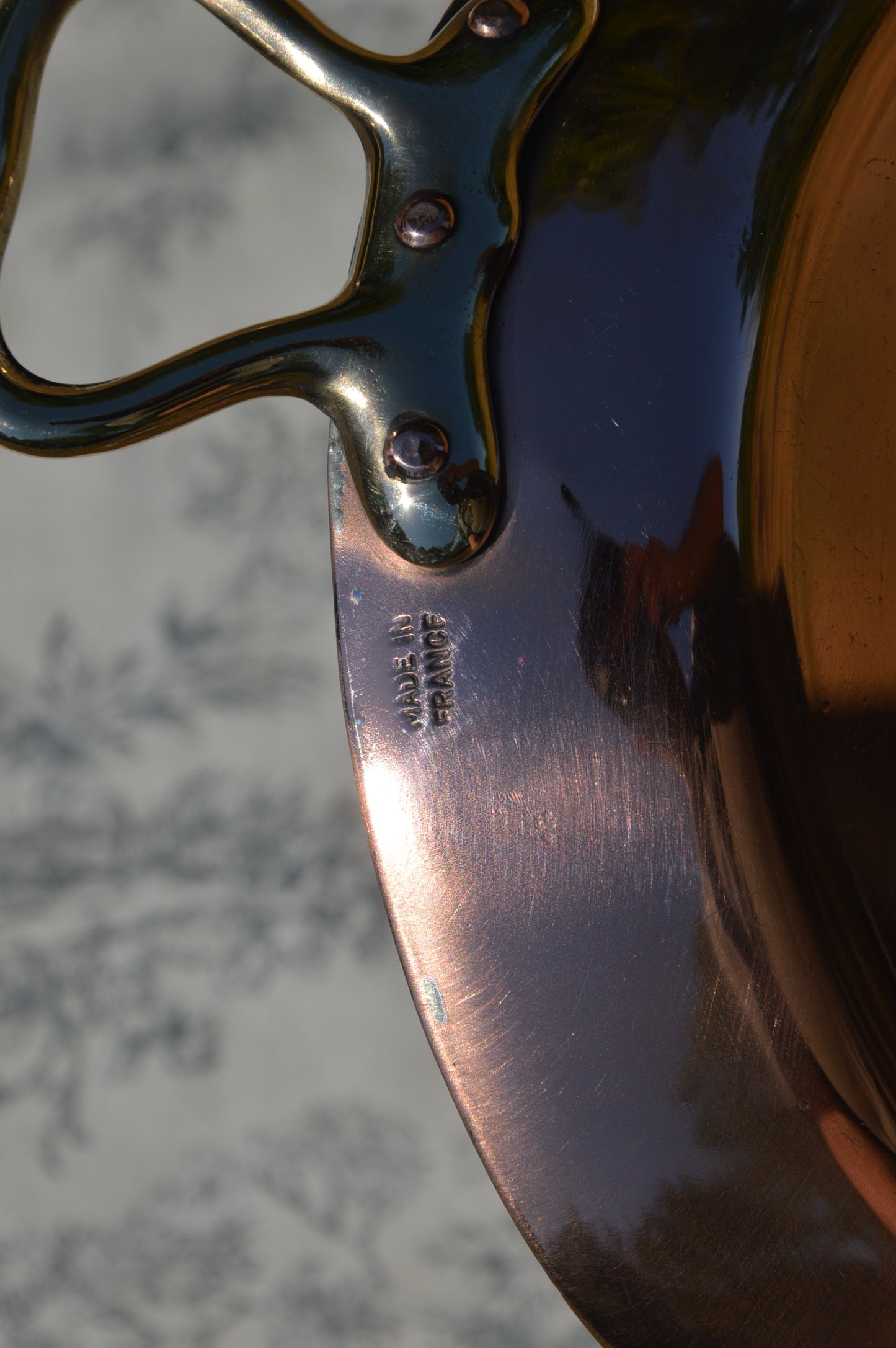 New Tin Gratin Pan French Copper Vintage Dish Round 18cm 7 inch Copper Pan Three Copper Rivets Bronze Handles Made in France