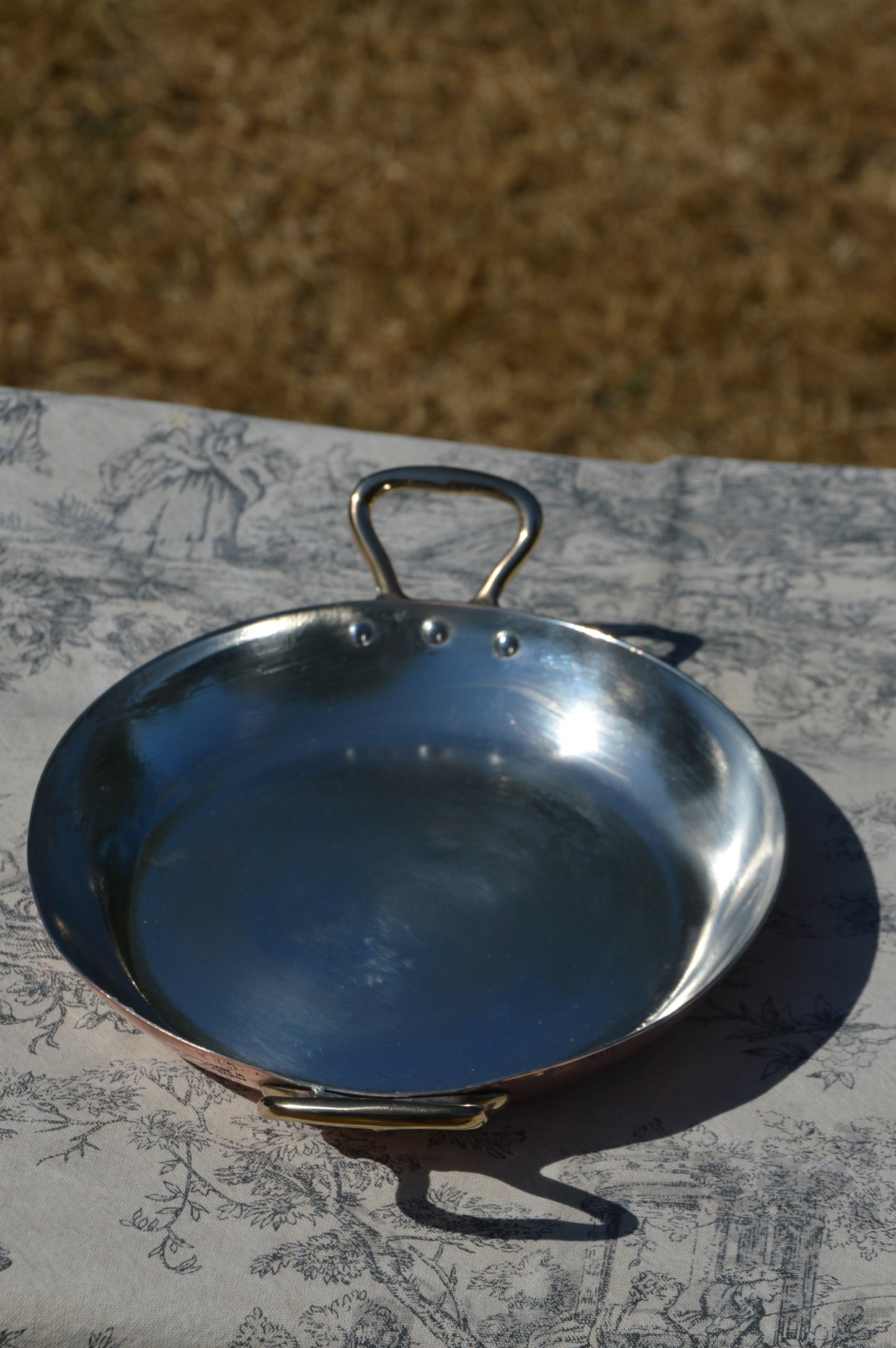New Tin Gratin Pan French Copper Vintage Dish Round 18cm 7 inch Copper Pan Three Copper Rivets Bronze Handles Made in France