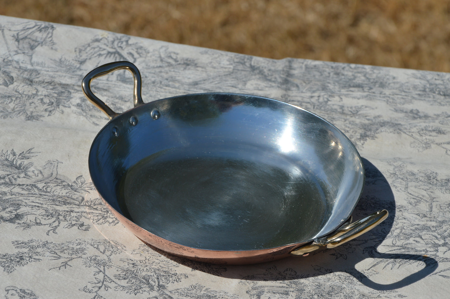 New Tin Gratin Pan French Copper Vintage Dish Round 18cm 7 inch Copper Pan Three Copper Rivets Bronze Handles Made in France