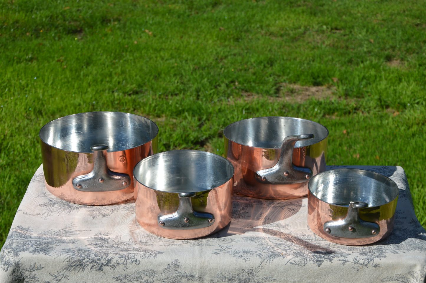 Vintage French Copper Pans - Villedieu YG - Restaurant Quality Set of Four New Tin