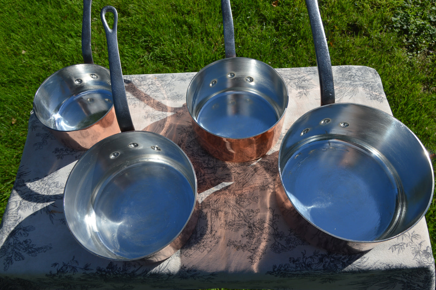Vintage French Copper Pans - Villedieu YG - Restaurant Quality Set of Four New Tin