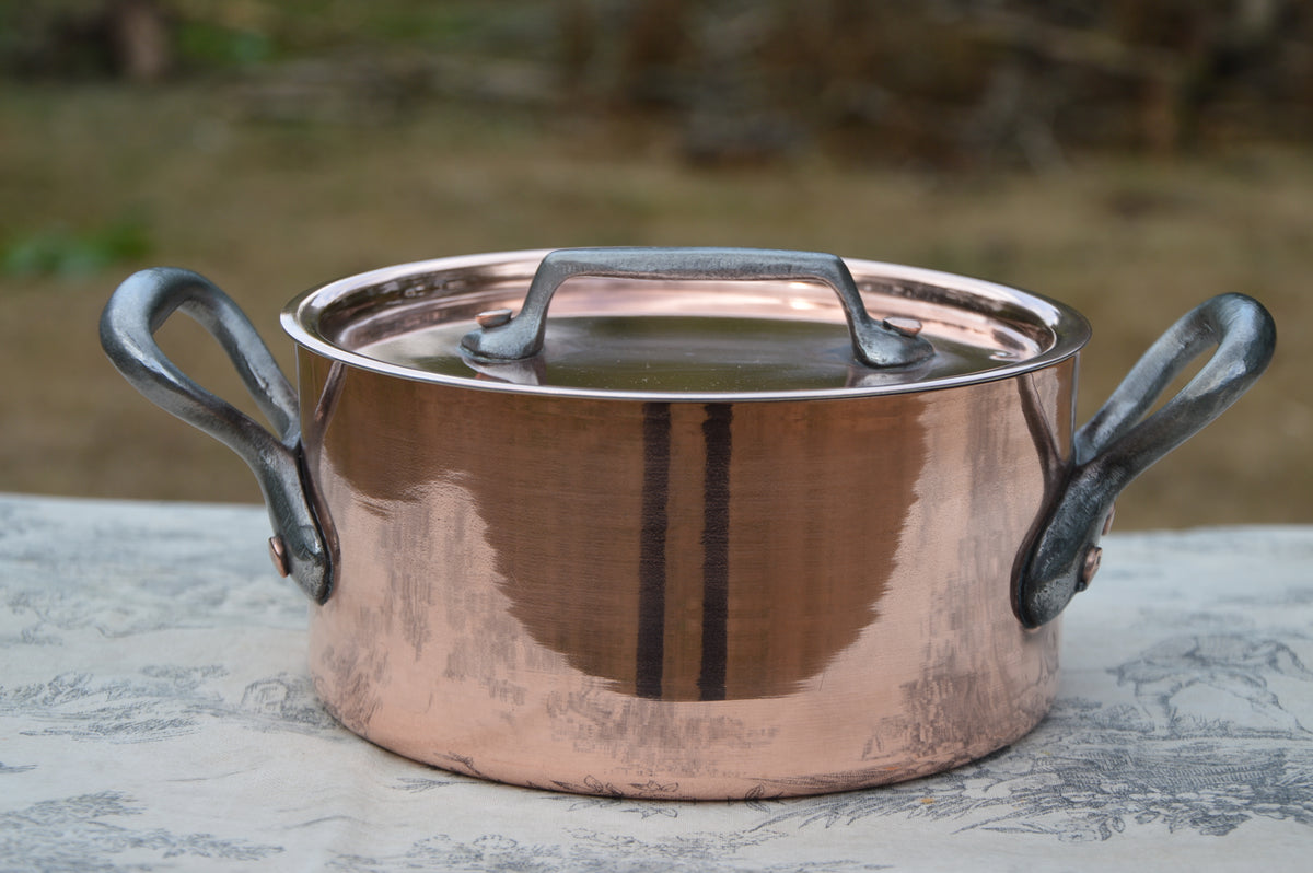 Vintage French Copper Casserole Pan Pot Round  Dutch Oven New Artisan Hand Wiped Tin Lid Made in France 1.5mm Faitout Pot 16cm 6 1/4 Robust