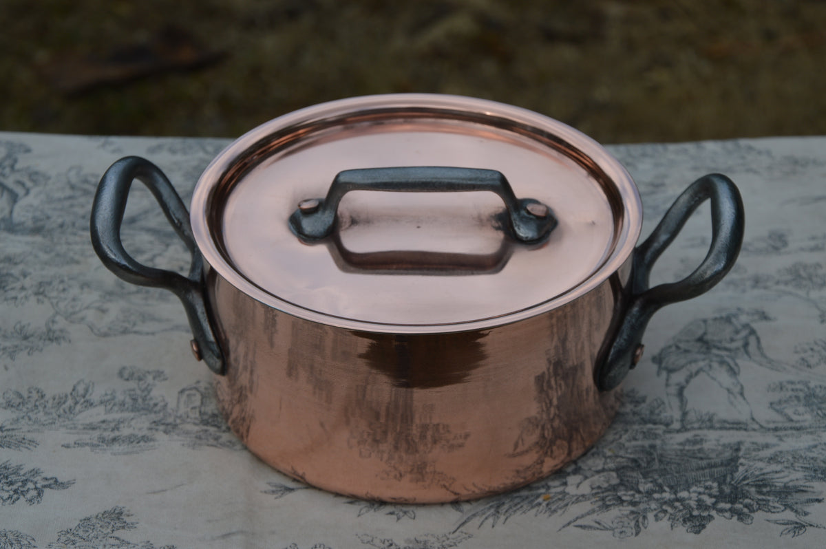 Vintage French Copper Casserole Pan Pot Round  Dutch Oven New Artisan Hand Wiped Tin Lid Made in France 1.5mm Faitout Pot 16cm 6 1/4 Robust