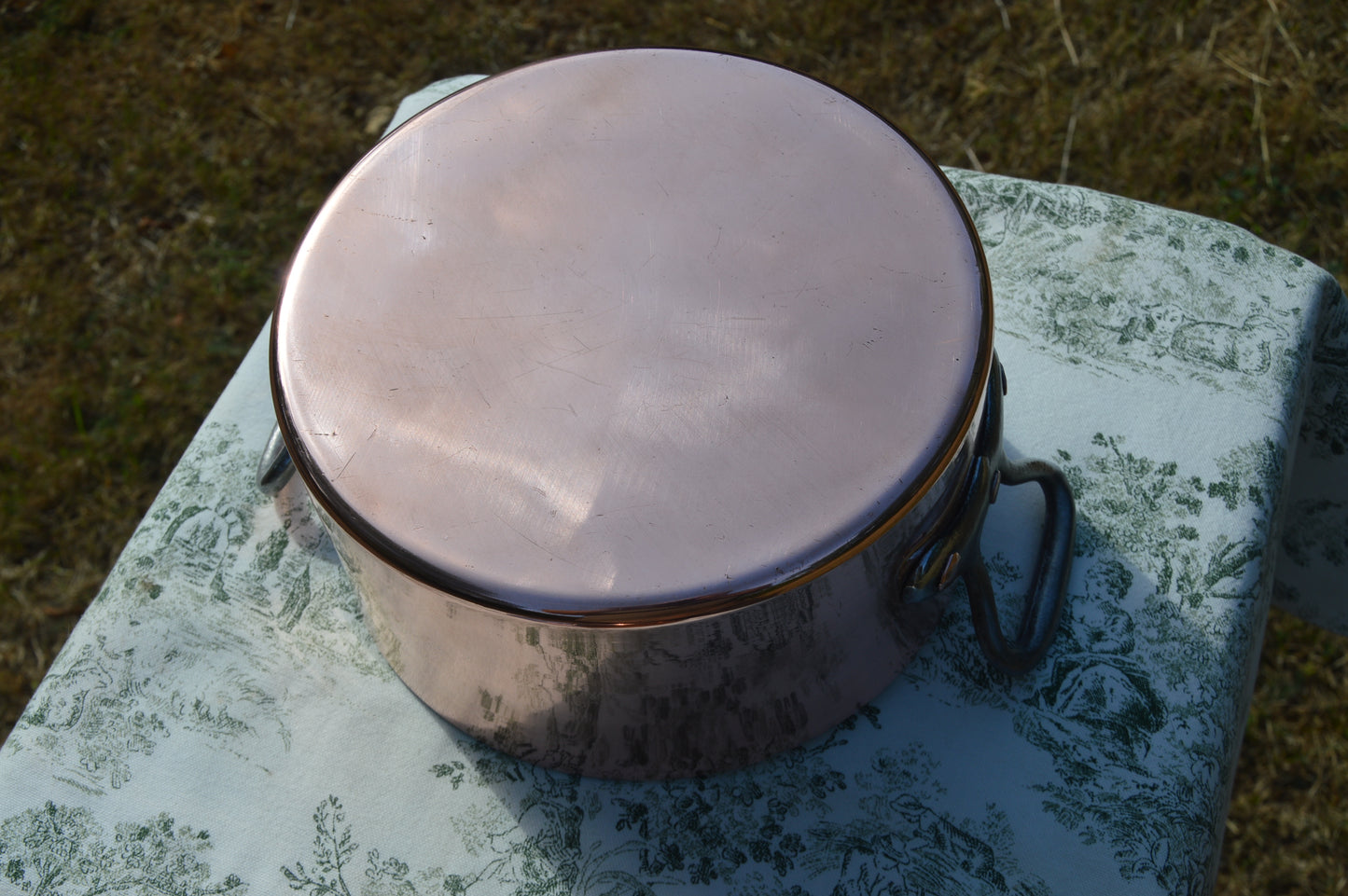 Vintage French Copper Casserole Pan Pot Round  Dutch Oven New Bill Cox Hand Wiped Tin France Made 2.3mm Faitout Pot 22.5cm 8 7/8