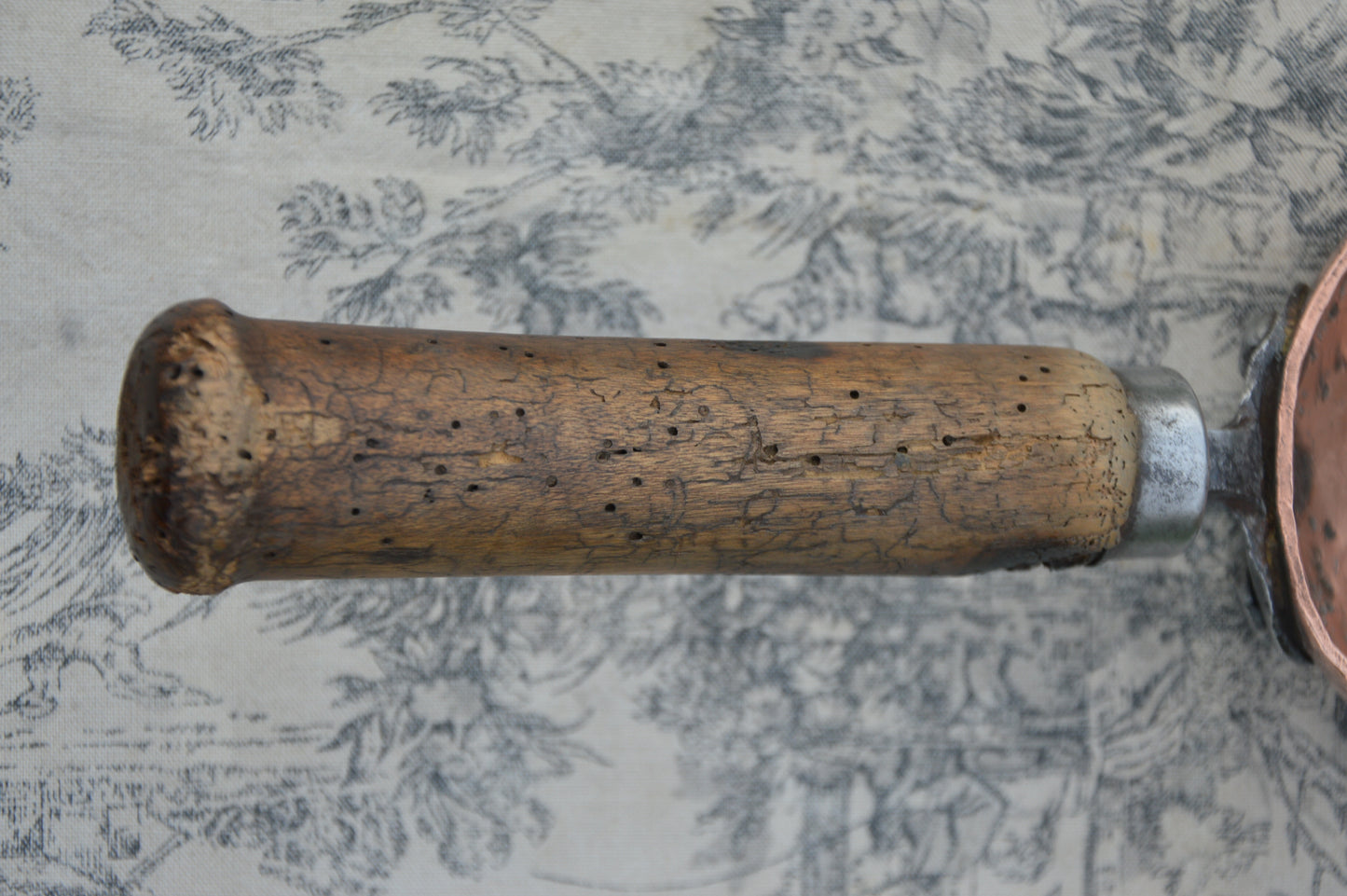 Antique Copper Scoop Pan Wooden Round Handle Traditional Manufacture