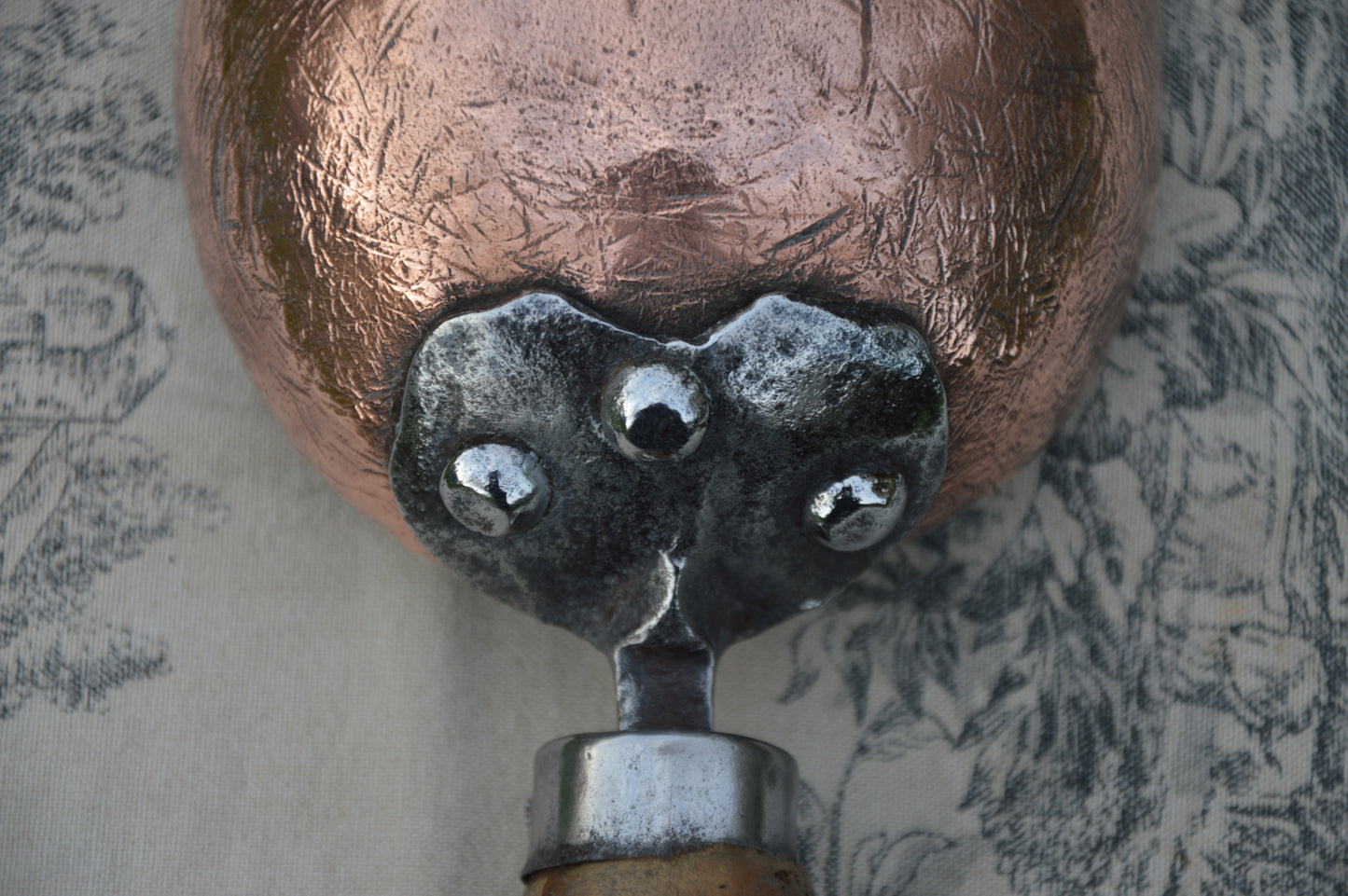 Antique Copper Scoop Pan Wooden Round Handle Traditional Manufacture