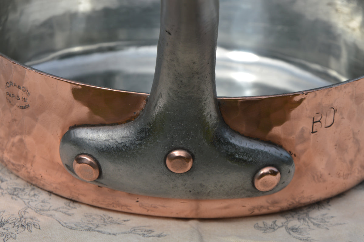 Copper Saute 2.7mm 24cm 9 1/2" New Bill Cox Tin Mora et Cie Villedieu Made Refurbished Thick Copper Fry Skillet Iron Handles